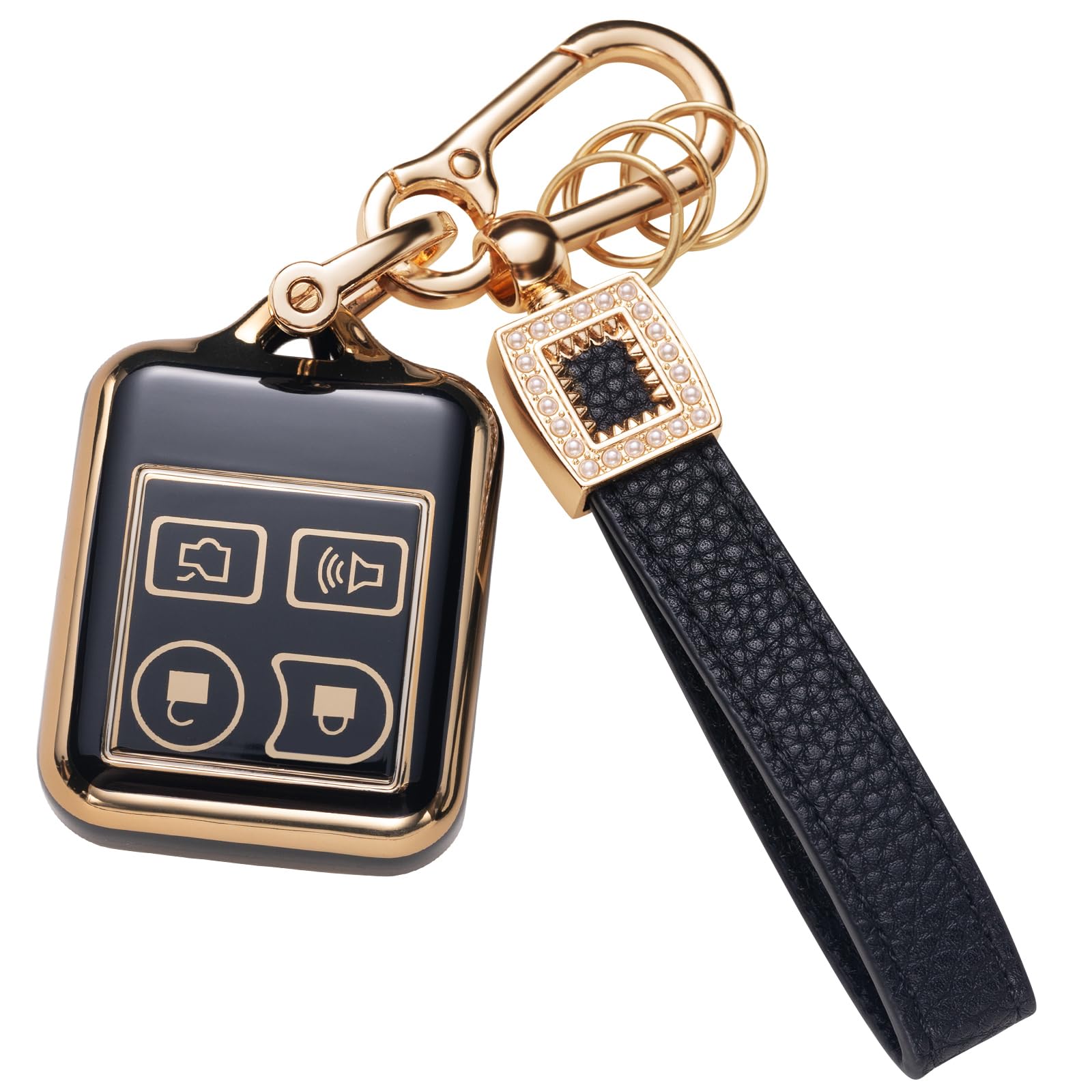 CACARLIKE for Ford Key Fob Cover with Leather Lanyard, Car Key Fob Case Compatible with Ford Mustang Edge Escape Expedition Expl