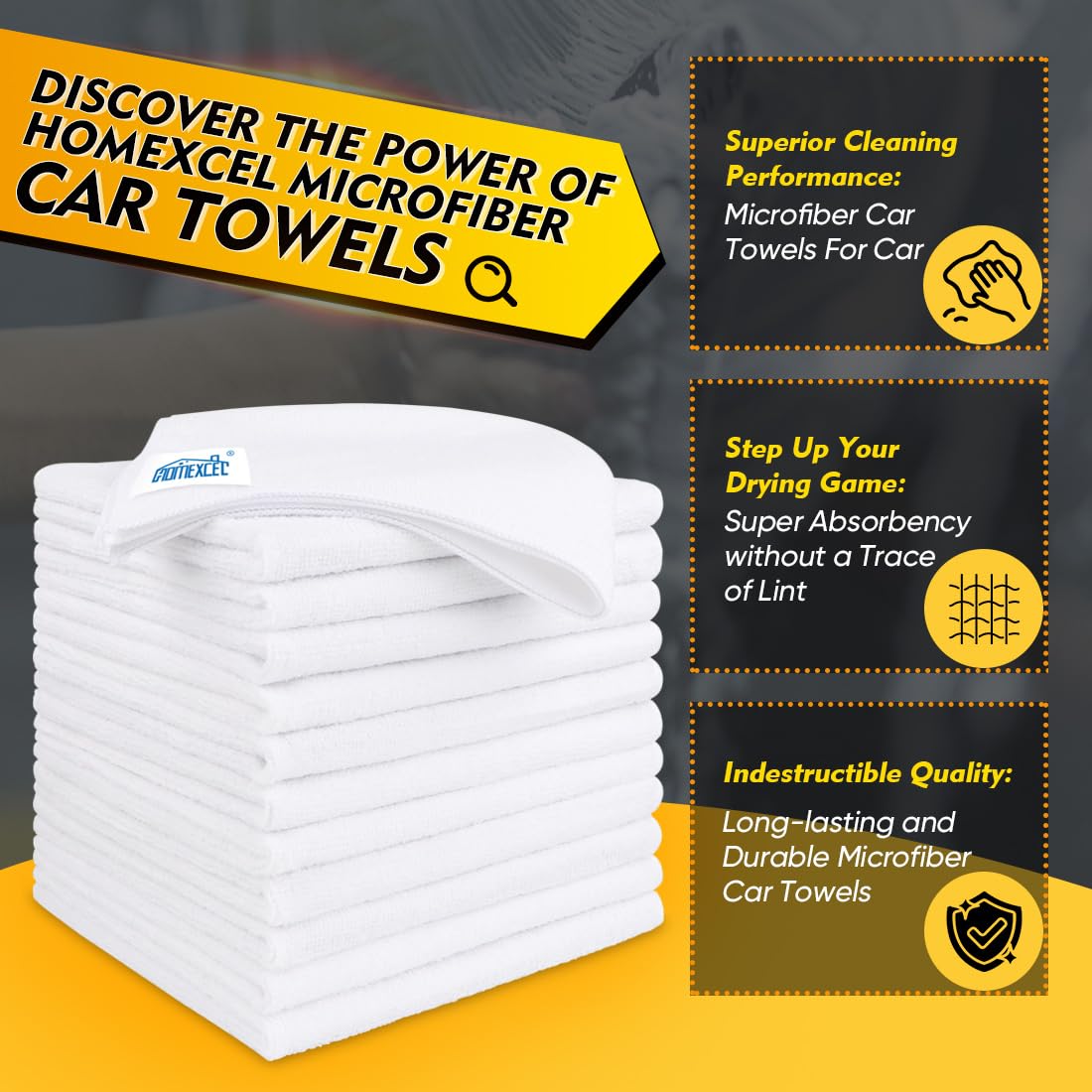 Homexcel White Microfiber Cleaning Cloth 50 Pack, 12.5 X 12.5 Inch Microfiber Towels For Cars, Ultra Absorbent Car Washing Cloth