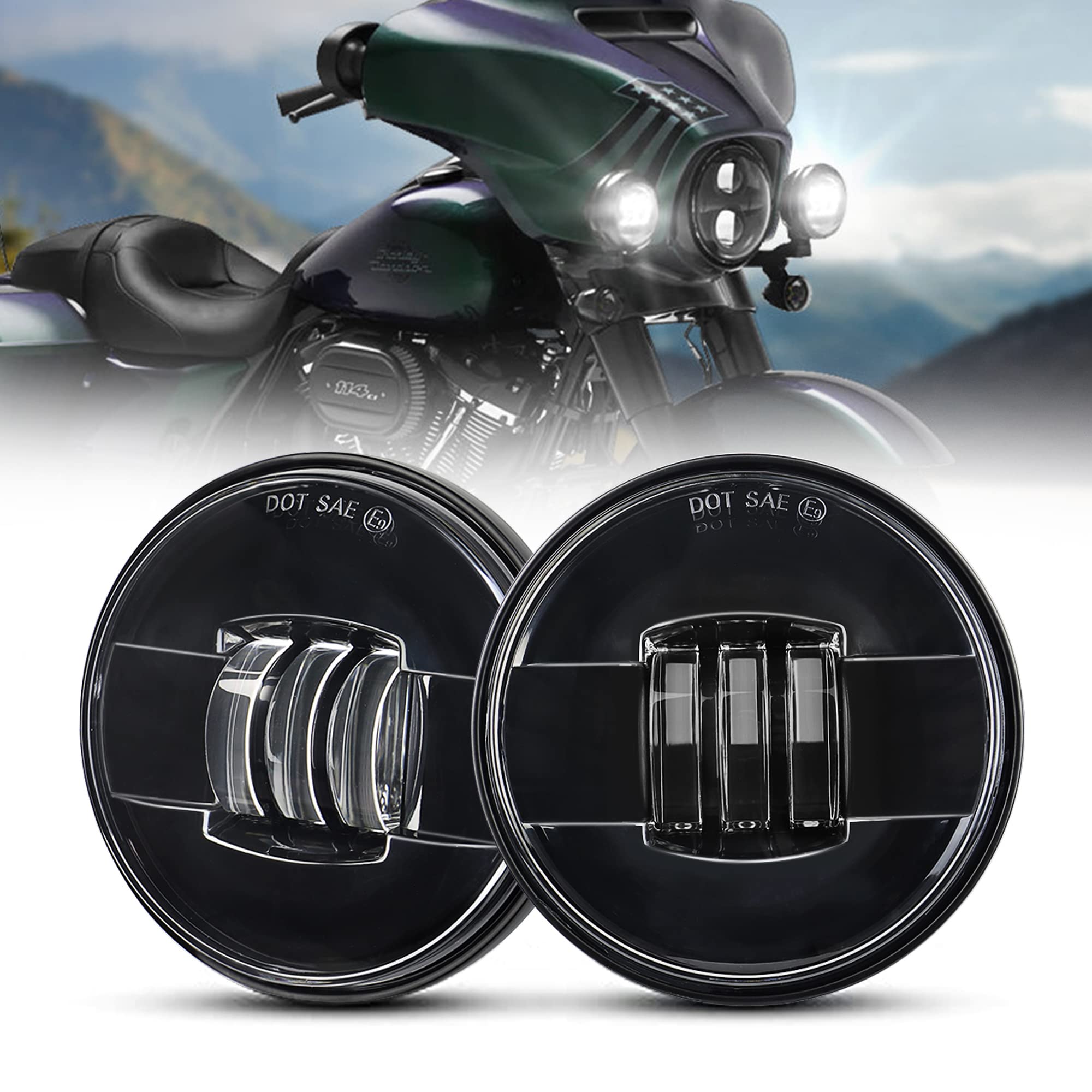 Akmties Motorcycle passing lights Led fog light 4.5 inch Auxiliary Light Projector Driving Lamp for Road king Electra Glide Soft