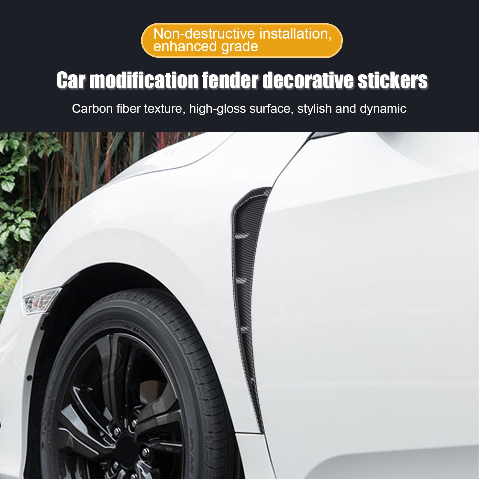 Miytsya 2 Pcs Car Fender Side Vents, Abs Carbon Fiber Spoiler, Fender Decorative Stickers, Air Flow Intake Hole Grille Auto Exte