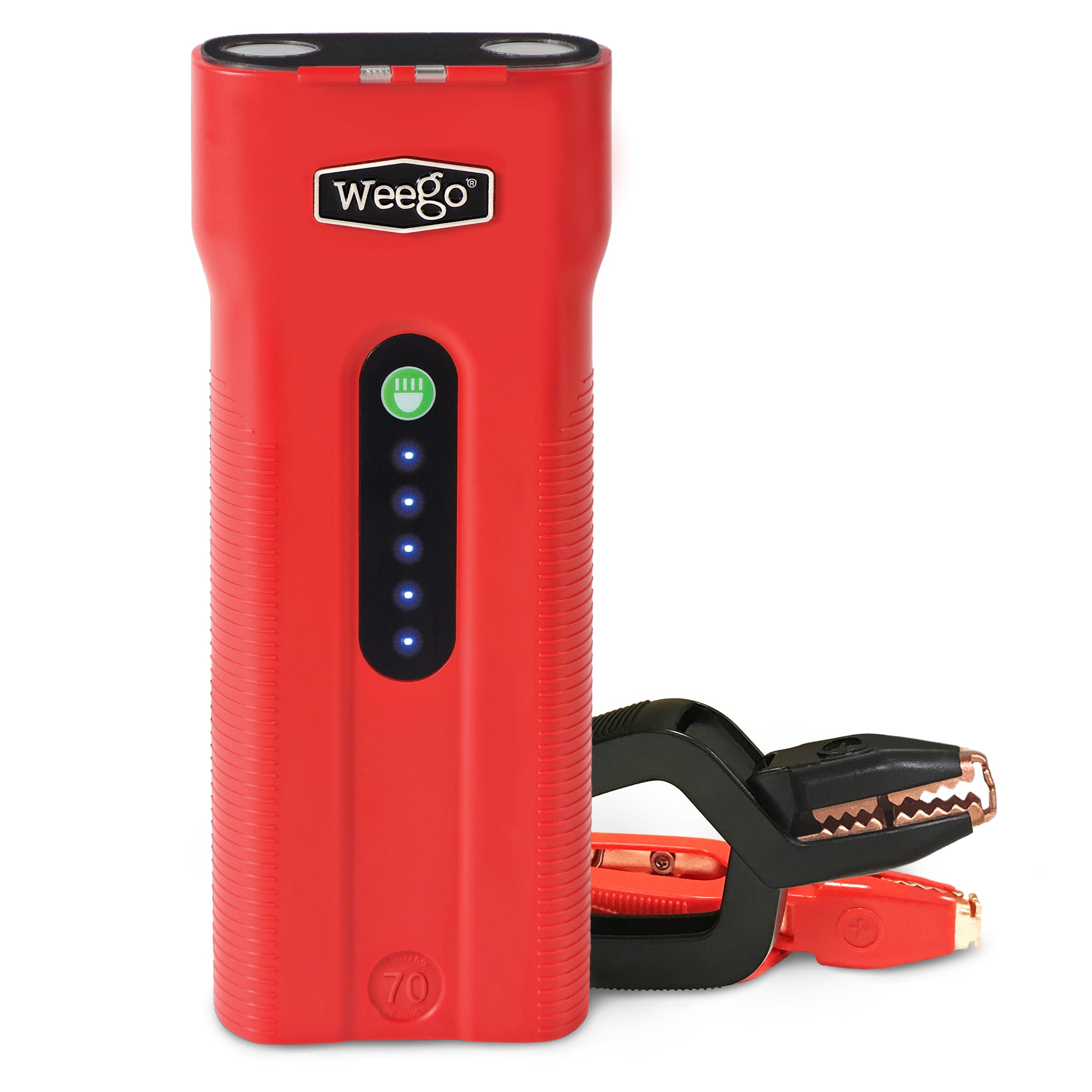 Weego 70 12-Volt Portable Lithium Jump Starter With Patented Smarty Clamps, 700 Cranking / 2500 Peak Amps For All Gasoline And 5