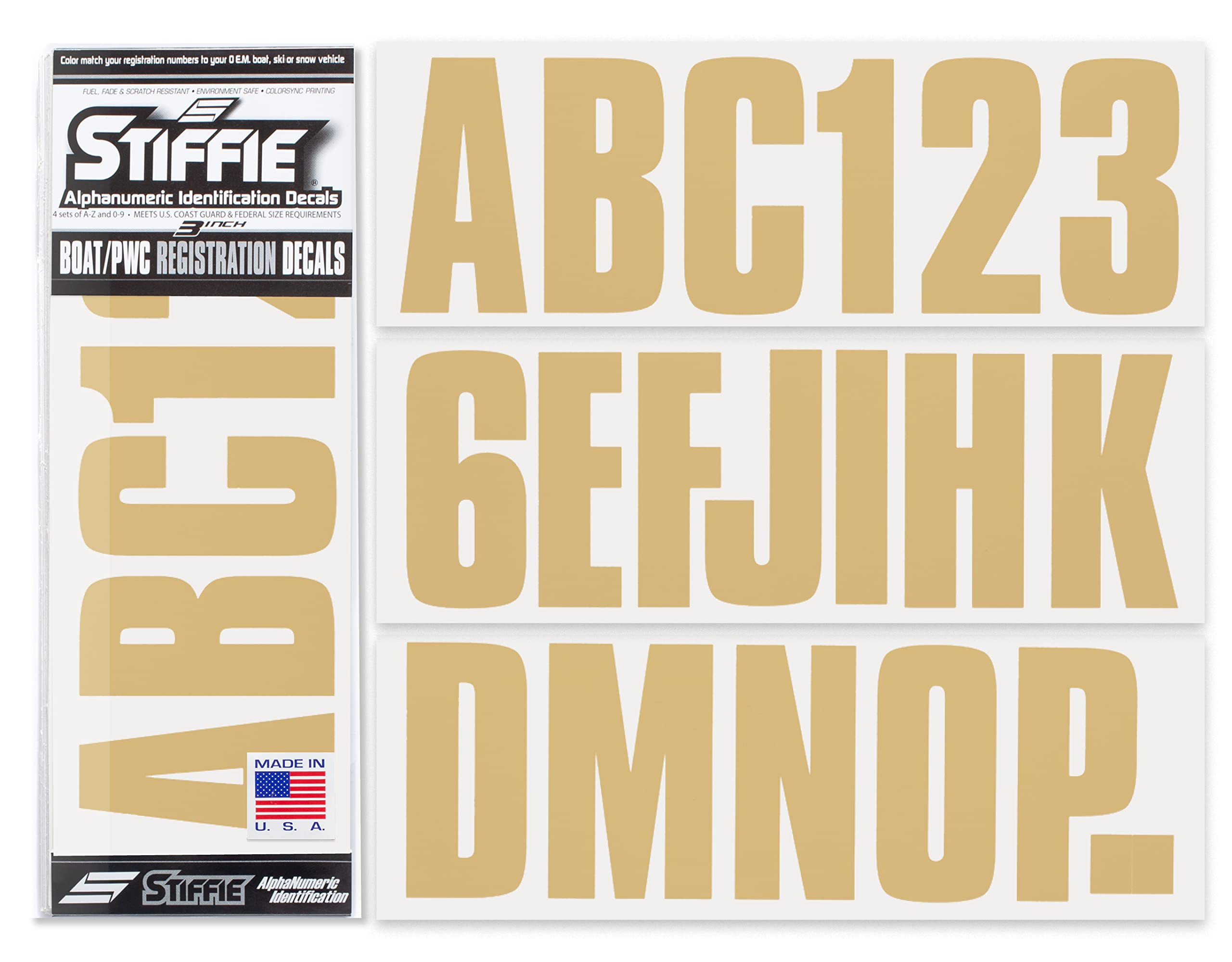 STIFFIE Uniline Tan 3 ID Kit Alpha-Numeric Registration Identification Numbers Stickers Decals for Boats & Personal Watercraft