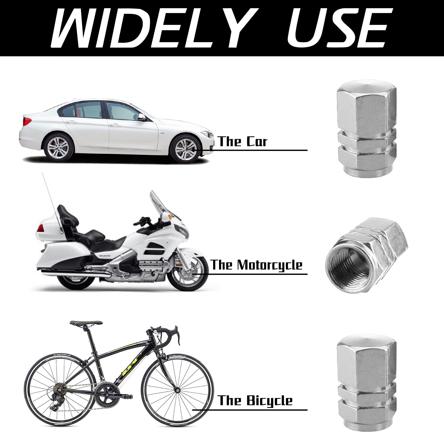 Justtop Car Tire Valve Stem Caps, 12Pcs Air Caps Cover, Universal For Cars, Suvs, Bike, Trucks And Motorcycles-Silver