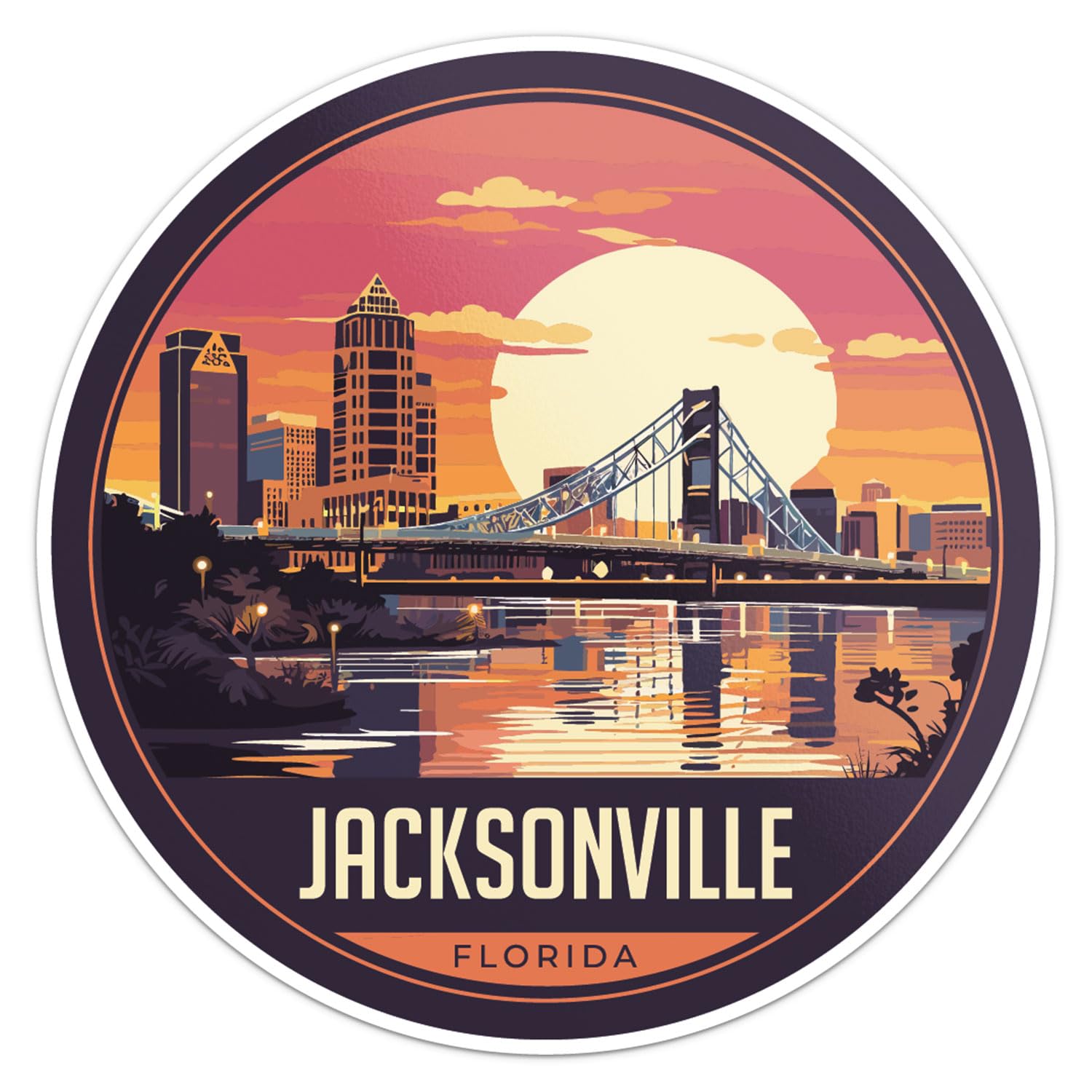 Jacksonville City Sticker - Waterproof Vinyl Decal for Car Bumper, Laptop, Water Bottle, Wall, and Window, Size - 3'' Longer Sid