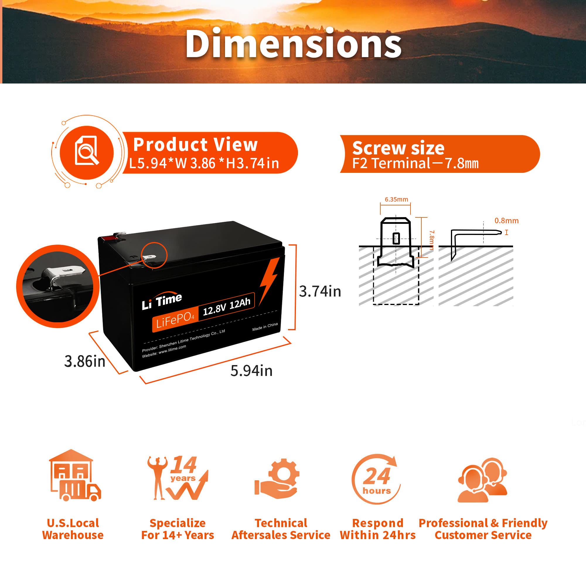 Litime 12V 12Ah Lifepo4 Lithium Battery, Built-In 12A Bms 153.6W Output Power, 4000+ Deep Cycles& 10-Year Lifetime, Low Self-Dis