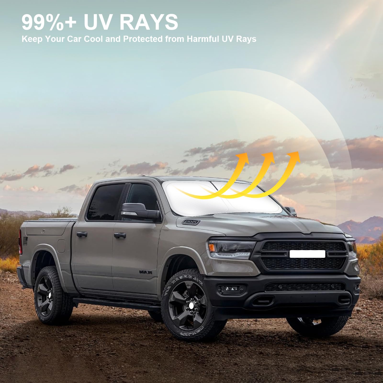 Car Windshield Sun Shade Compatible With 2019 2020 2021 2022 2023 2024 2025 Dodge Ram 1500 2Dr Regularcab, 4Dr Quadcab, Crewcab,