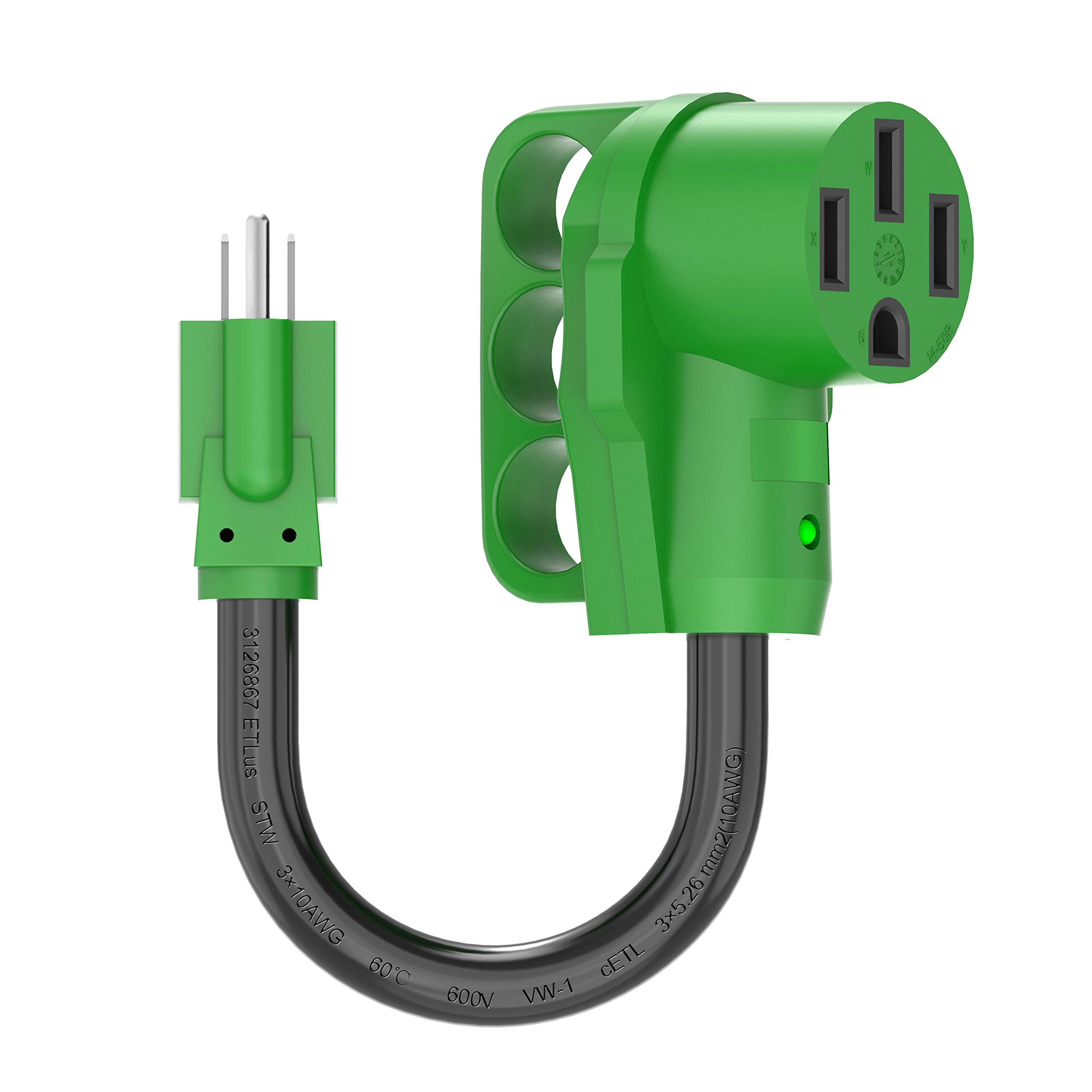 Rvguard 50 Amp To 110 Volt Rv Adapter Cord 12 Inch, Nema 5-15P To Nema 14-50R Electrical Power Adapter With Led Power Indicator,