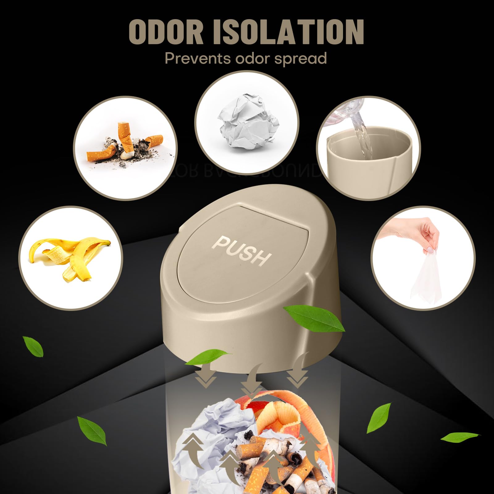 Car Trash Can Bin With Lid - 2 Packs Car Garbage Can Cup Holder - Beige Mini Leakproof Vehicle Trash Garbage Can Bin With 40Pcs