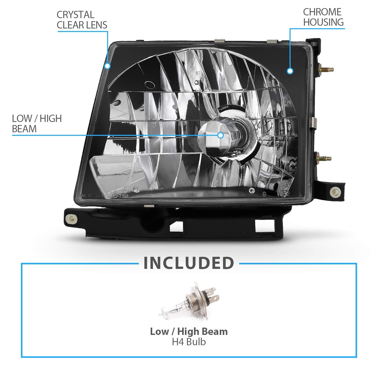 Amerilite Black Reaplcement Headlights For 1998-2000 Toyota Tacoma - Passenger And Driver Side