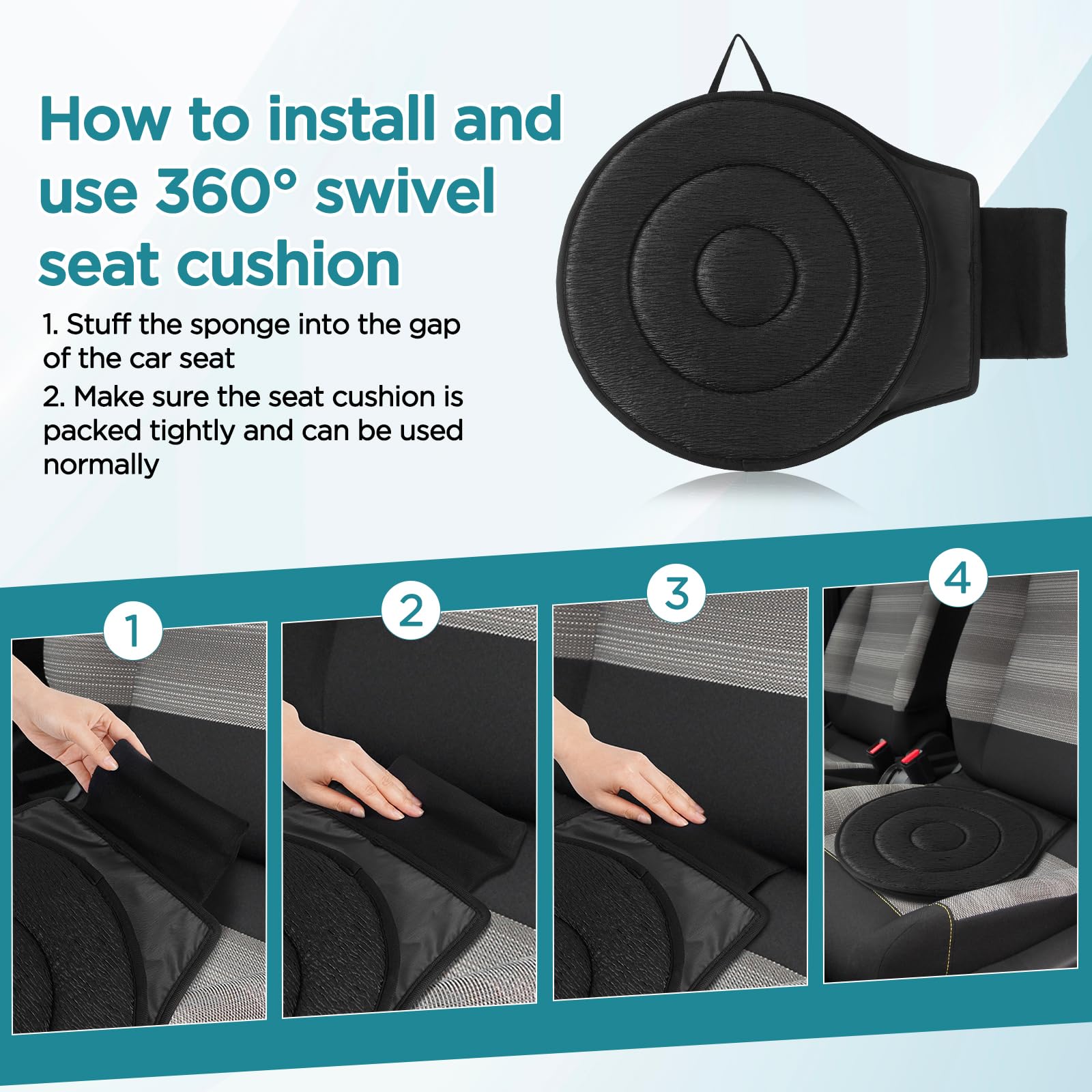 FACULX Rotating Seat for Car 360 Swivel Seat for Car for Elderly Non-Slip Portable Rotating Car Seat Pad for Driving, Chairs, St