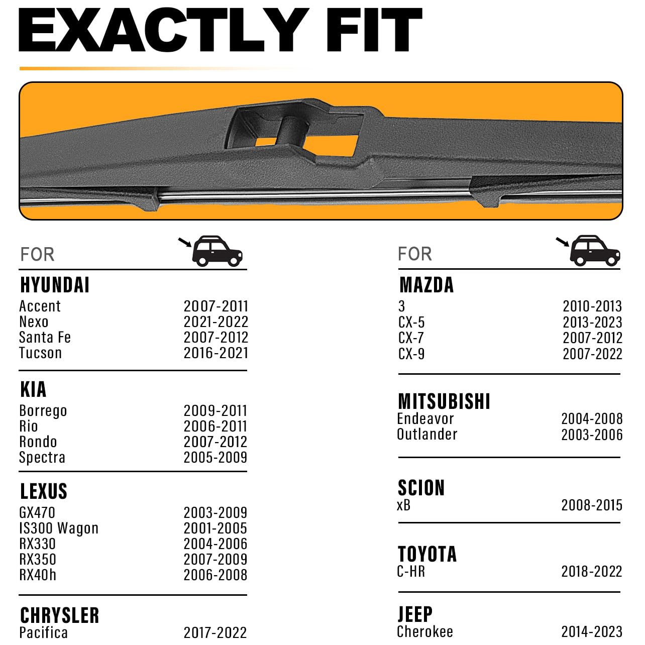 Autoboo 14 Inch Rear Wiper Blade Replacement For Jeep Cherokee,Tucson,Accent,Lexus,Rx330 Rx350 Rx400H,Mazda Cx5 Cx7 Cx9,2008-201