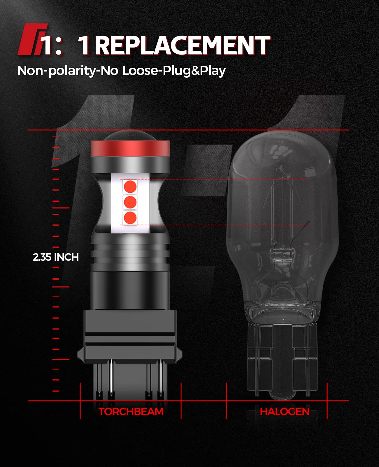 Torchbeam 3157 3156 Led Bulbs Red For Strobe Brake Lights Tail Lights, Super Brilliant 3056 3057 3047 4057 4157 Led Bulbs For St