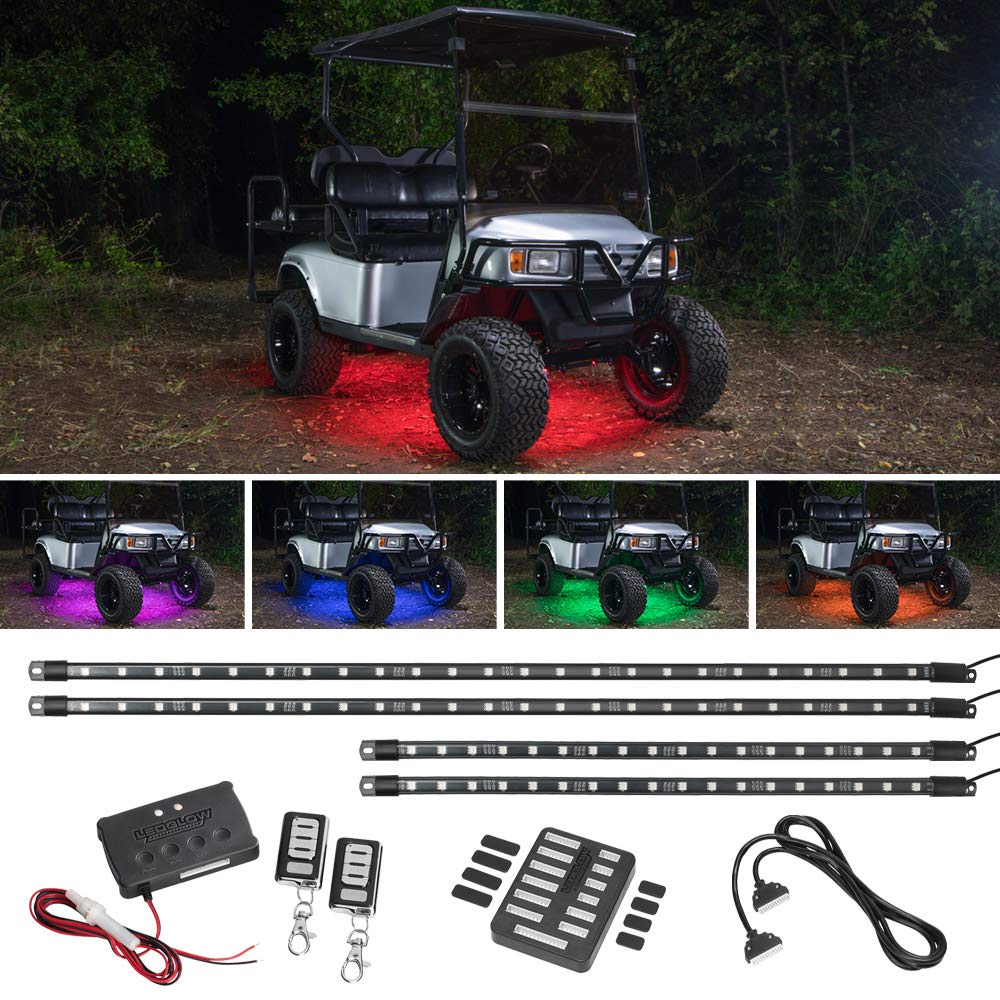 LEDGlow 4pc Expandable Million Color LED 4-Seater Golf Cart Underglow Accent Neon Lighting Kit for EZGO Yamaha Club Car - Fits 1