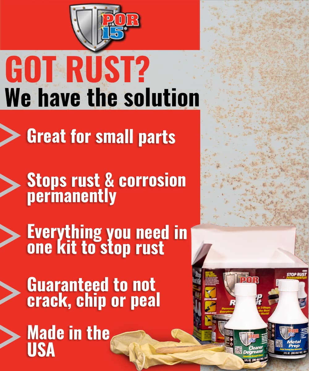 Por-15 Stop Rust Kit, Non-Porous Coating Seals And Protects Metal From Rust And Corrosion, Gloss Black