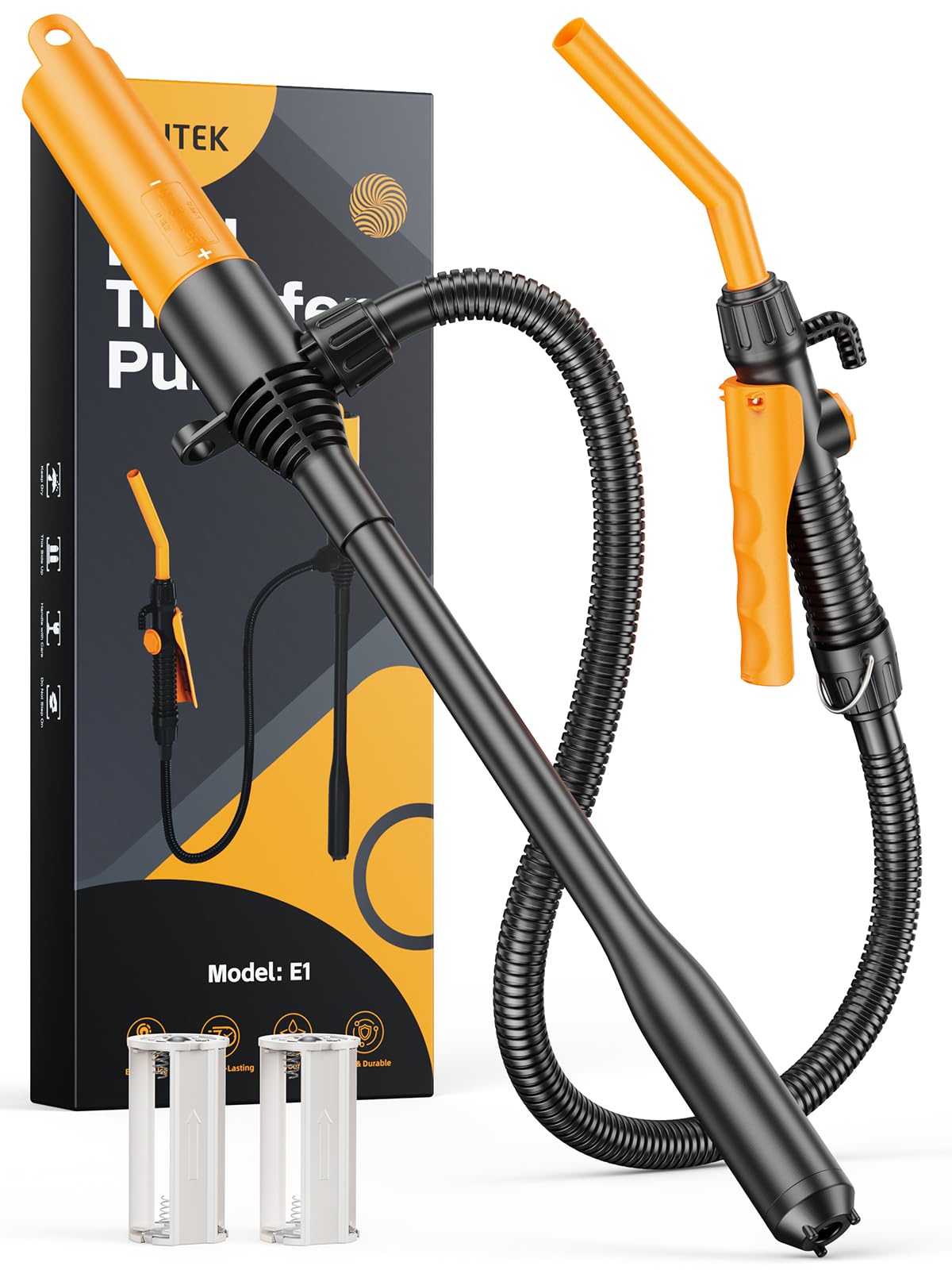 GPUTEK E1 Fuel Transfer Pump Battery Powered 2.6GMP Portable Siphon Pump with Controlled Flow & Leak-Proof 59-Inches Hose for Ga