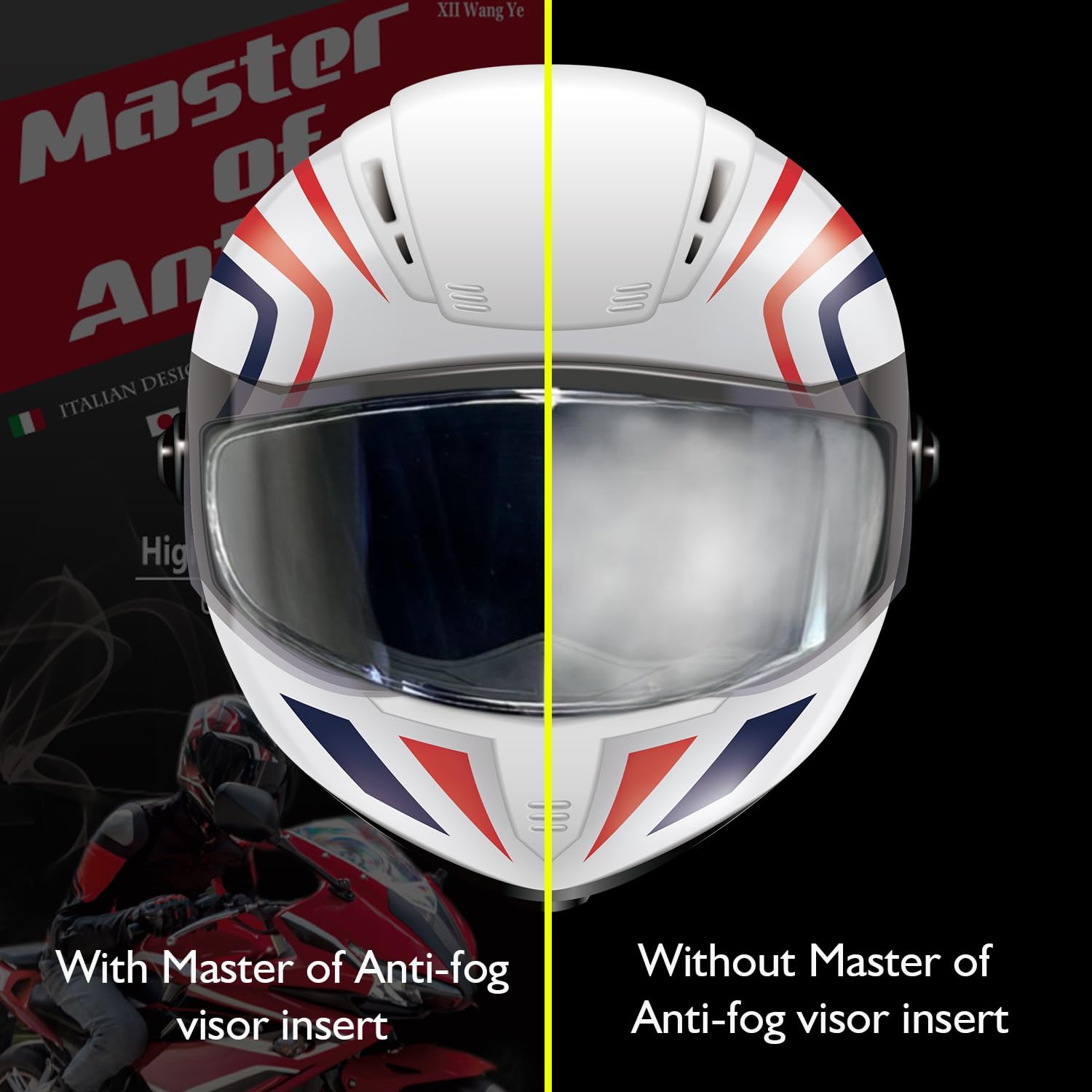 XII WY Motorcycle Full Face Helmet Shield Insert - Photochromic Anti-Fog Film, Transitional Visor, Clear to Indigo Tint, Sun-Res