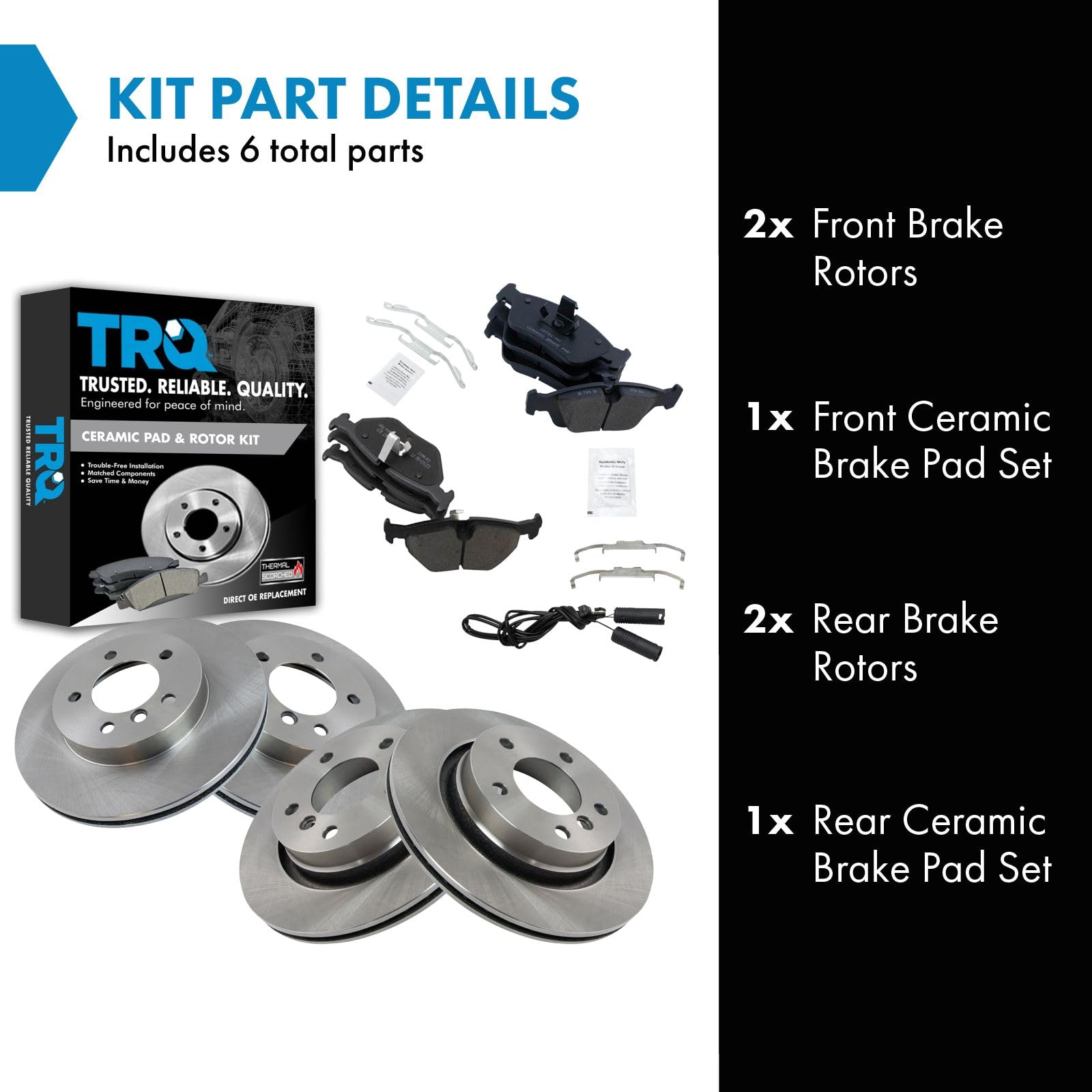Trq Front And Rear Brake Pad & Rotor Kit Brake Pads Brake Rotor Ceramic Compatible With 2000 Bmw 323Ci 323I 2001-2006 325Ci 2001