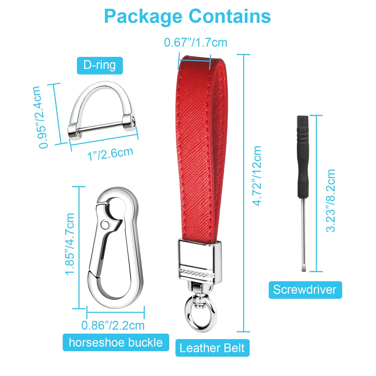 Qbuc Genuine Leather Car Keychain,Universal Heavy Duty Metal Key Chain Accessories,Car Fob Key Keychain Holder With 360 Degree Rotatable Snap Swivel And Anti-Lost D-Ring For Men Women（Red）