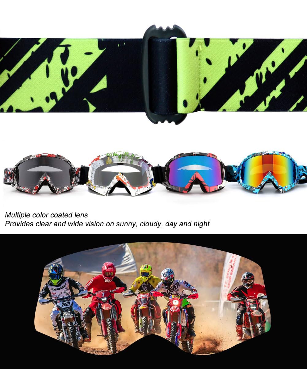 Sposune Dirt Bike Goggles Uv400 Motorcycle Motocross Riding Atv Windproof Dustproof Off Road Goggles For Adults Men Women Youth