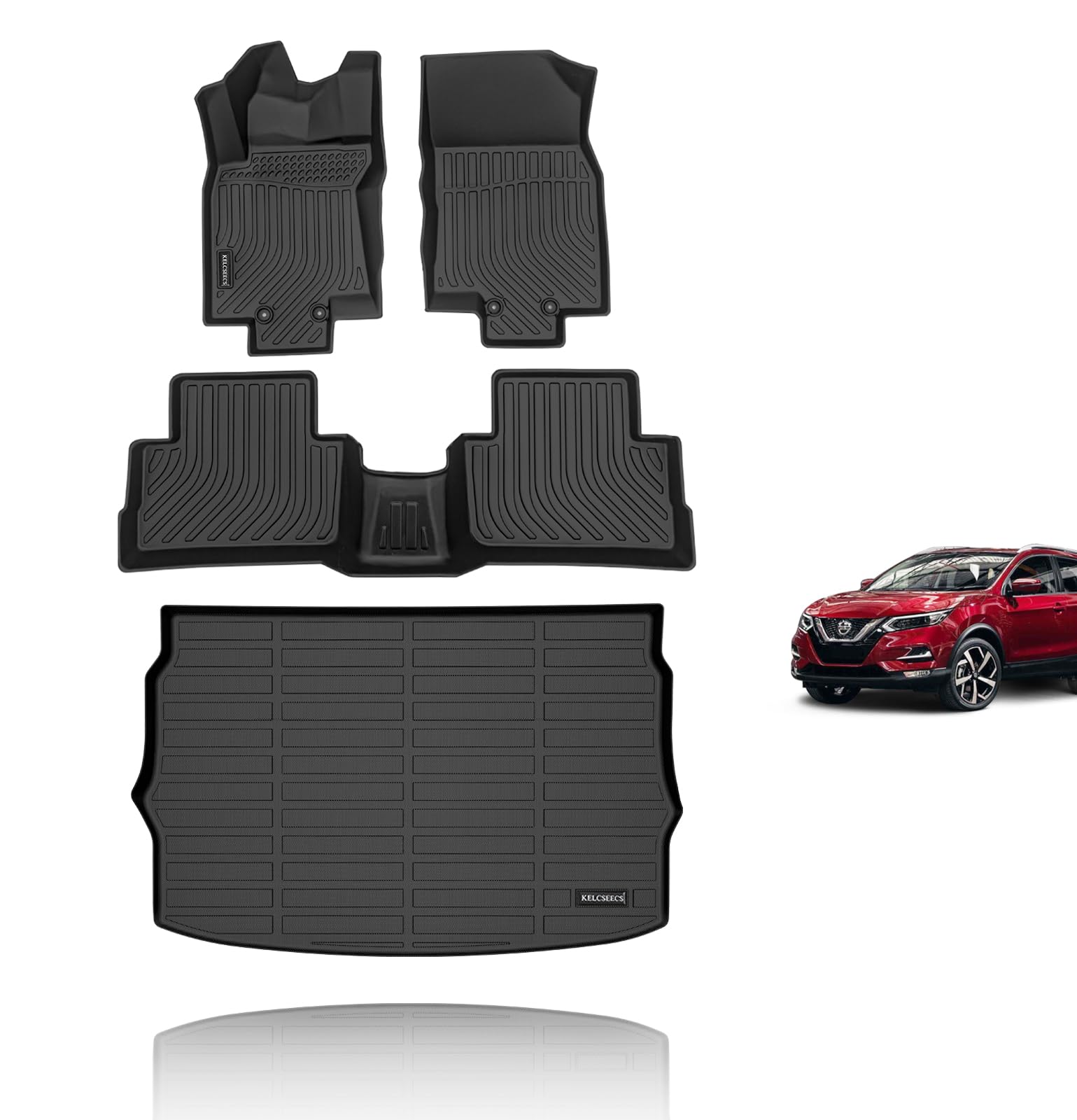 KELCSEECS Floor Mats & Cargo Liner for 2017 2018 2019 2020 2021 2022 Nissan Rogue Sport(Only Fit Cargo Mat in Upper Position) Ca