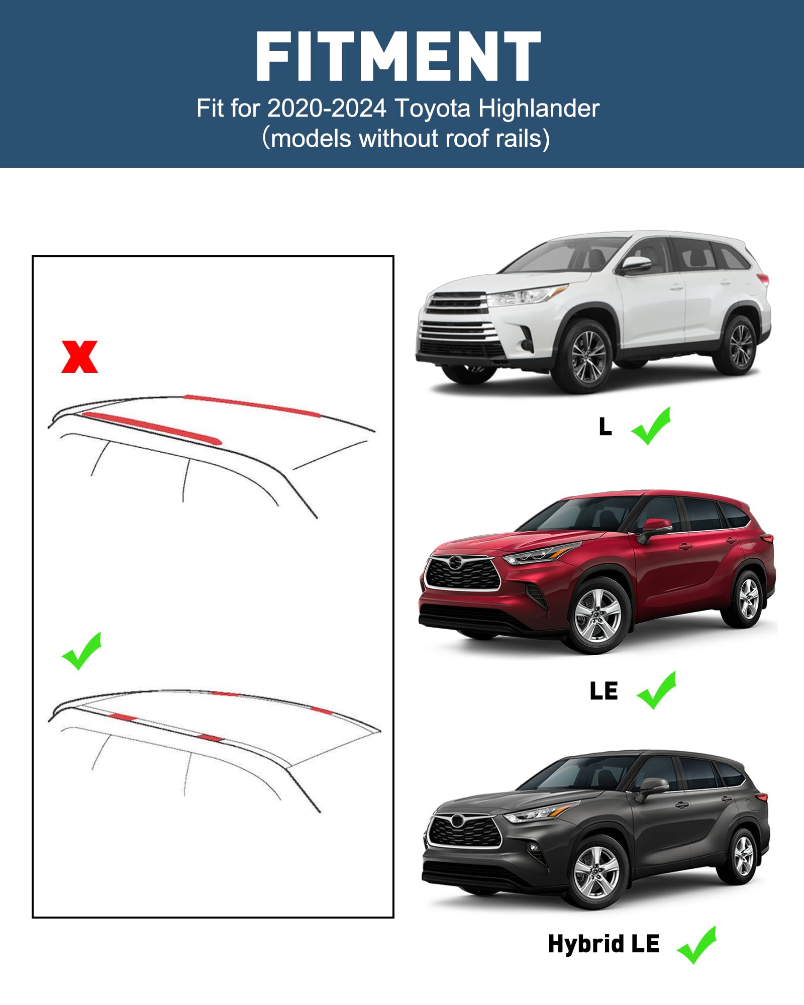Etesan Lockable Roof Rack Cross Bars for 2020-2024 Toyota Highlander, Aluminum, Black, Model DSHLD02000DP00HG00