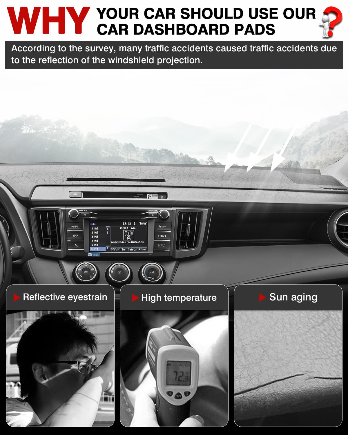 Cartist Suede Dashboard Cover Mat for Toyota RAV4 2013-2018, Black Nonslip Sunshade Protector, Dash Mat Accessories