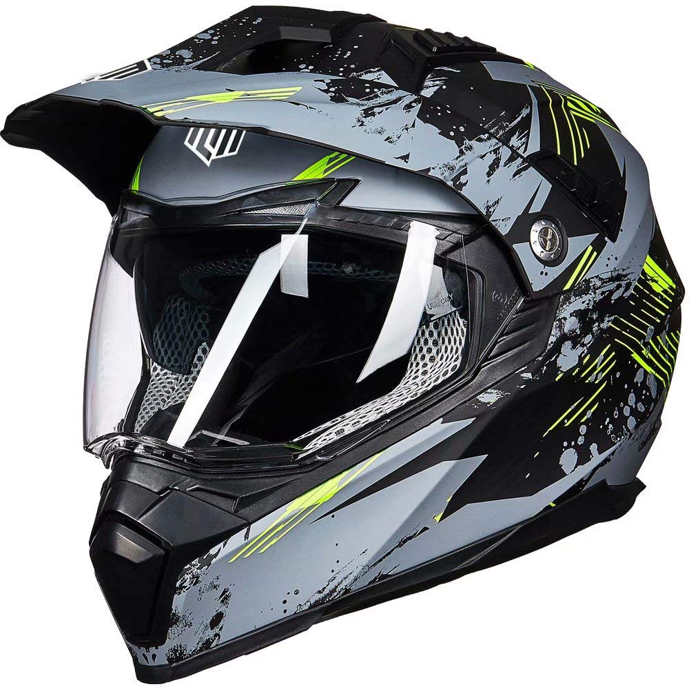 Ilm Off Road Motorcycle Dual Sport Helmet Full Face Sun Visor Dirt Bike Atv Motocross Casco Dot Certified Model 606V(Grey Yellow