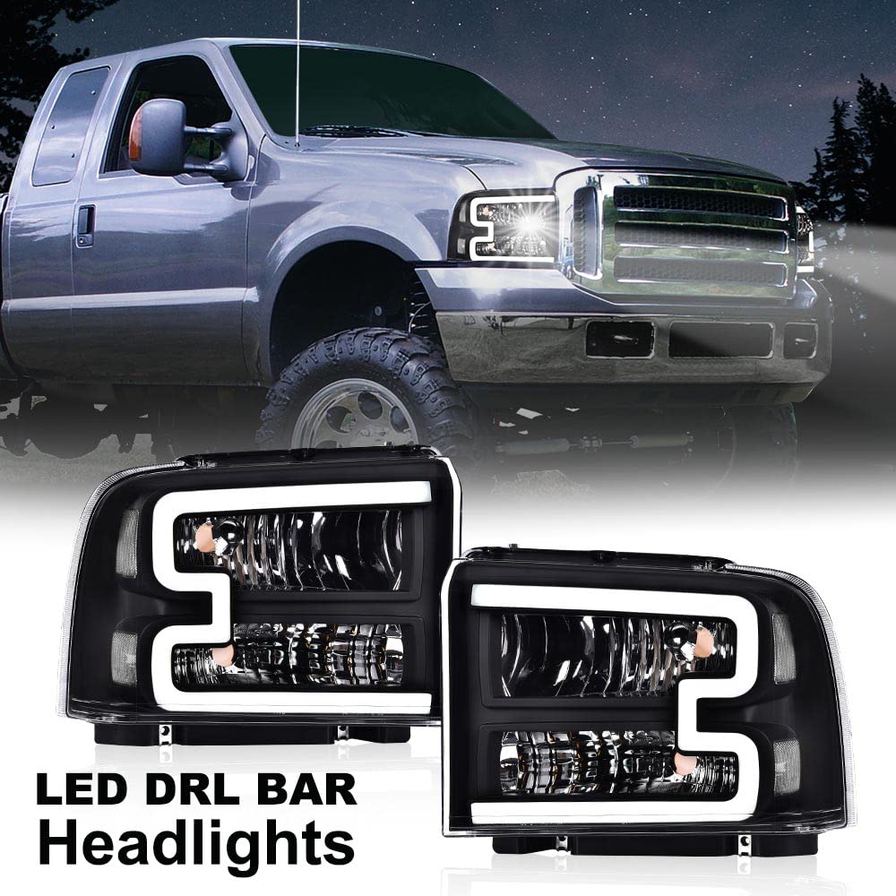 Pit66 Led Drl Headlight Compatible With Ford F250 F350 F450 F550 Super Duty 2005-2007/Compatible With Excursion 2005 6C3Z13008Db