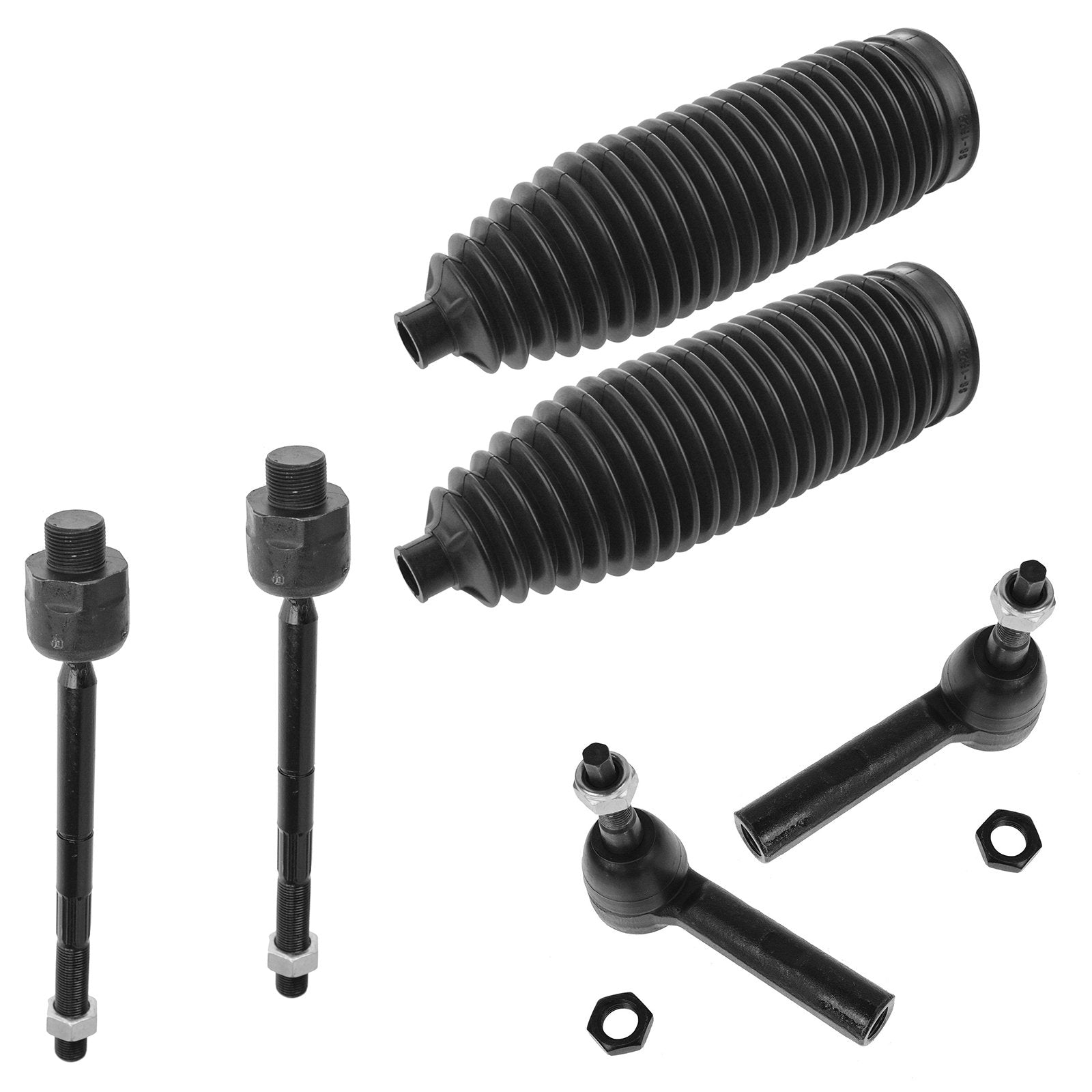 Trq Front Driver & Passenger Side Inner & Outer Steering Kit Steering Rack & Pinion Bellow Tie Rod Compatible With 2000-2004 Dod