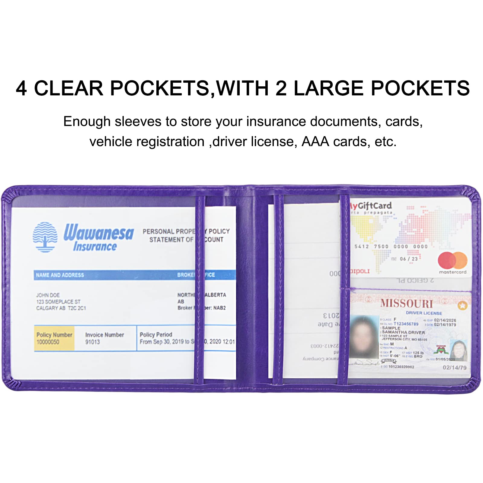 Lumimokki Car Registration And Insurance Holder, Leather Registration And Insurance Card Holder, Vehicle Glove Box Organizer - F