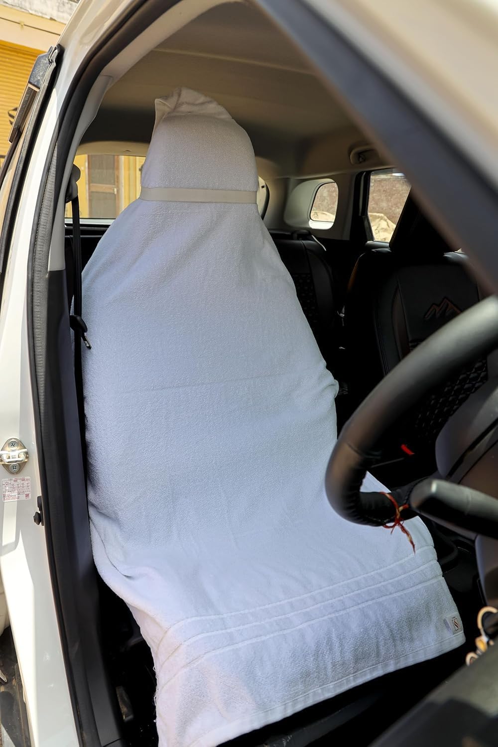 DRYHUG Car Towel Seat Cover Accessories Front & Rear 100% Pure Cotton Fabric Pack of 1 (White, Cotton)