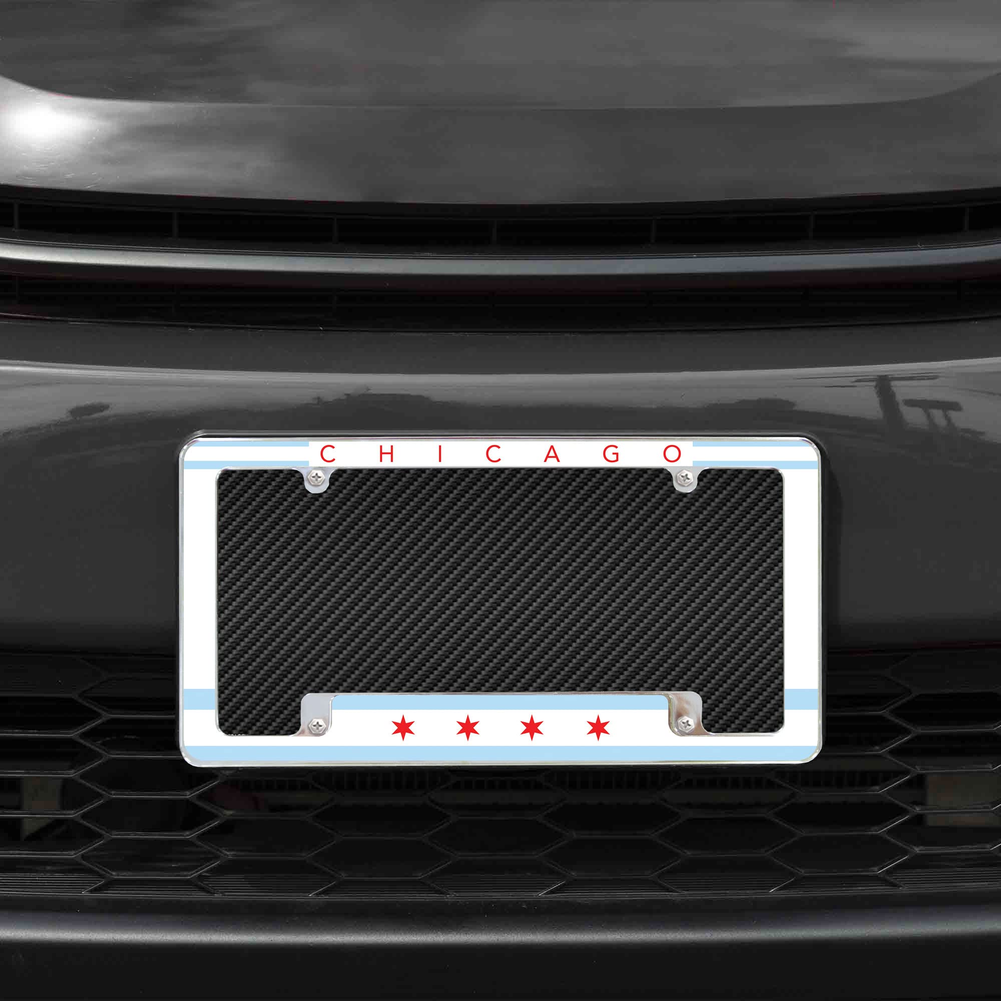 Rico Industries Automotive License Plate Frame - Chicago Flag, Chrome, 12" x 6" for Car/Truck/SUV