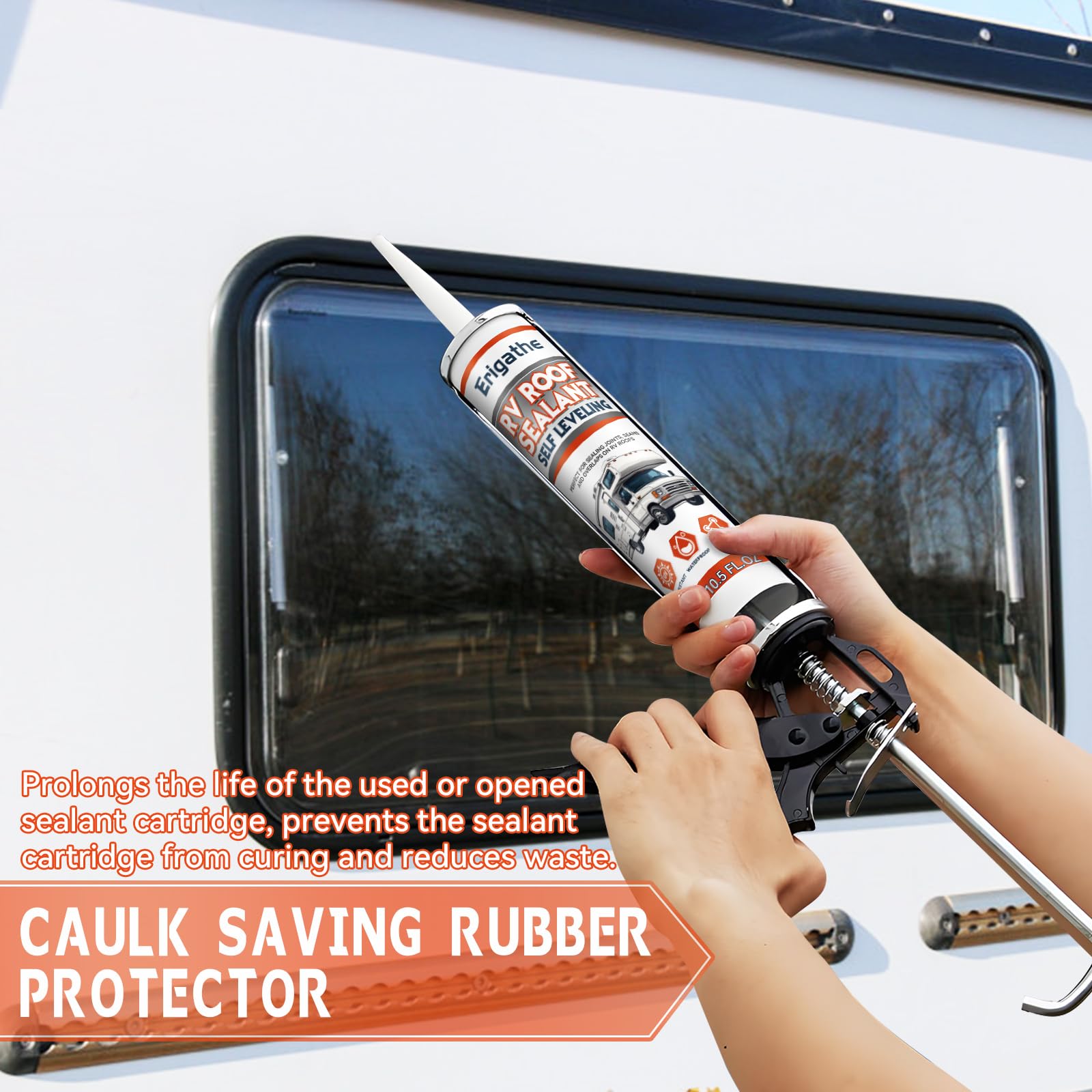 Erigathe Self-Leveling RV Roof Sealant, Lap Caulking for Camper & Trailer, Heavy-Duty Flex, Waterproof, 15 Min Set Time for Repa