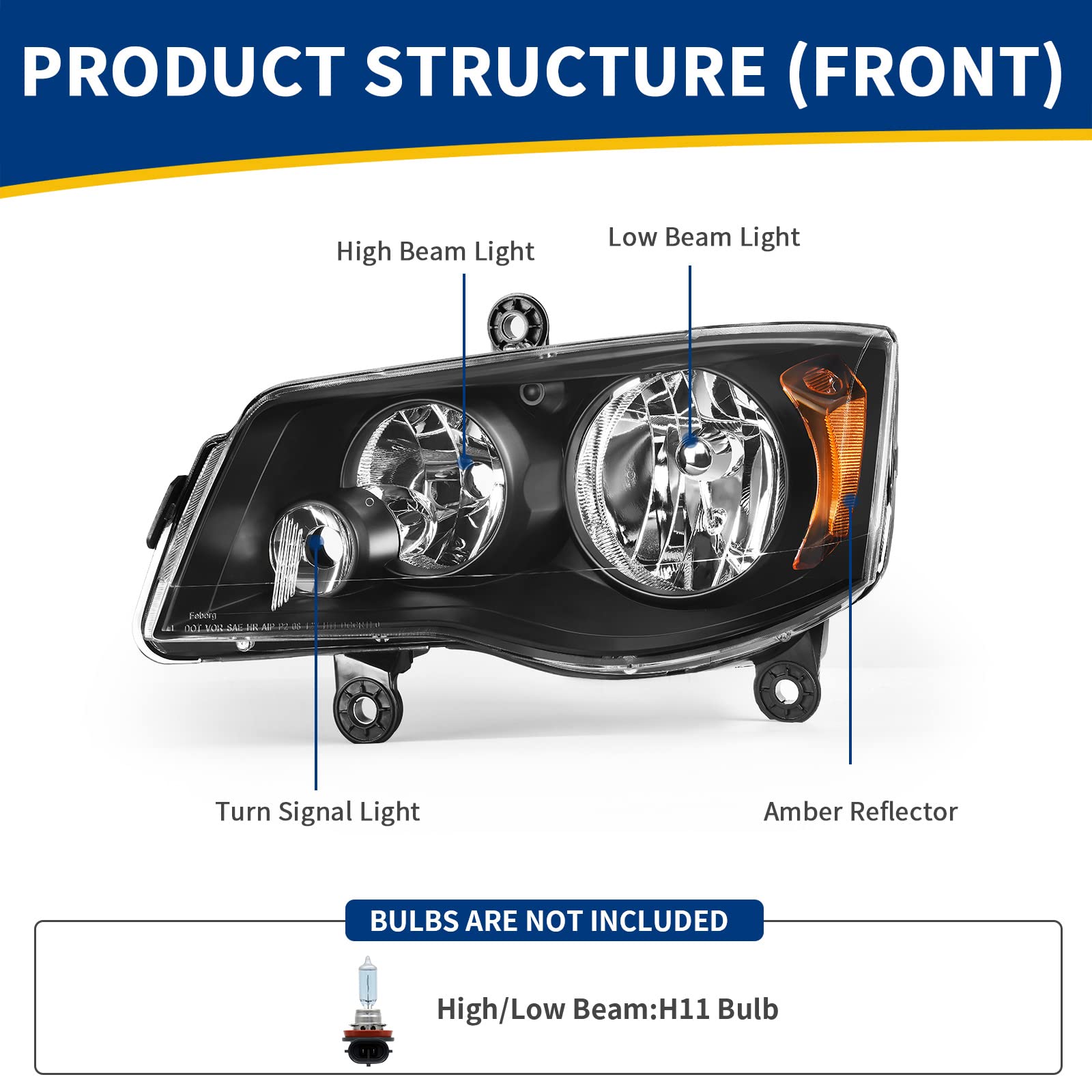 Autosaver88 Headlight Assembly Compatible With 2011 2012 2013 2014 2015 2016 2017 2018 2019 2020 Dodge Grand Caravan / 08-16 Chr