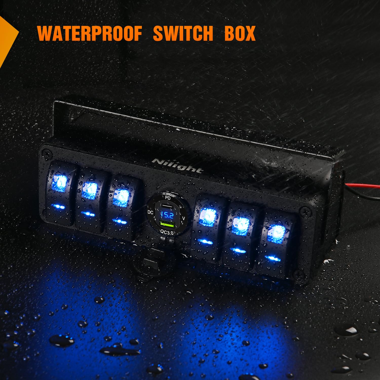 Nilight 6 Gang Rocker Switch Box 12V Spst On Off Pd Type C And Usb Charger Voltmeter Waterproof Aluminum Panel Night Glow Sticke