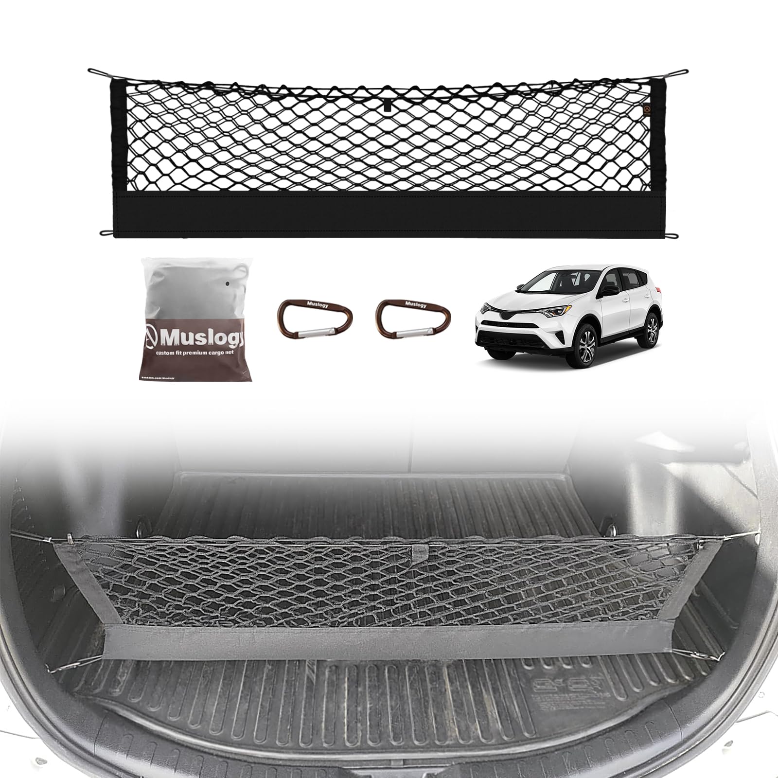 Muslogy Envelope Style Trunk Cargo Net Compatible With Toyota Rav4 2013-2018 Accessories Custom Fit Trunk Organizer Upgraded Sto