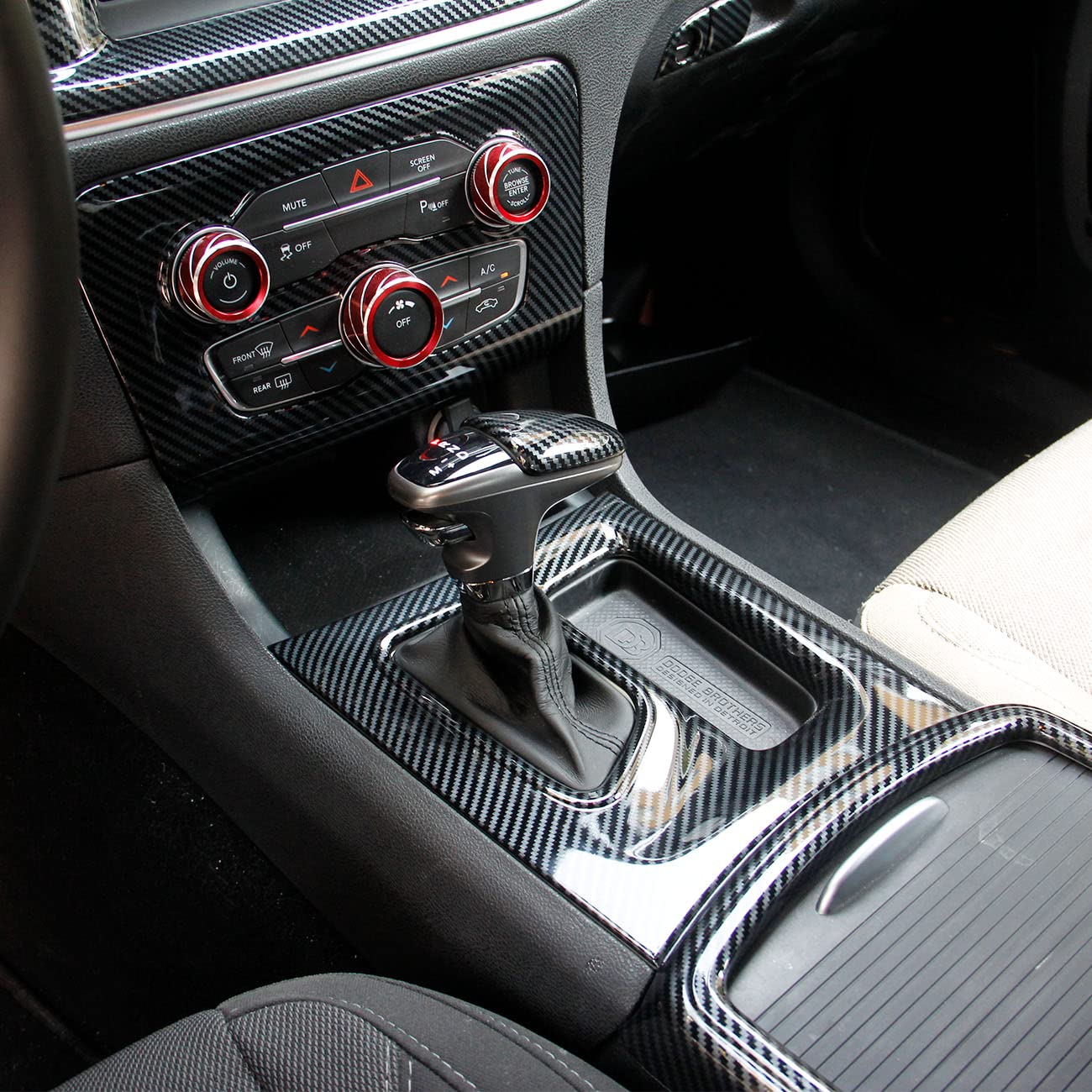 Crosselec Carbon Fiber Central Control Ac Gear Shift Cup Holder Headlight Switch Button Panel Cover Trim 5Pcs For Dodge Charger 2015-2022