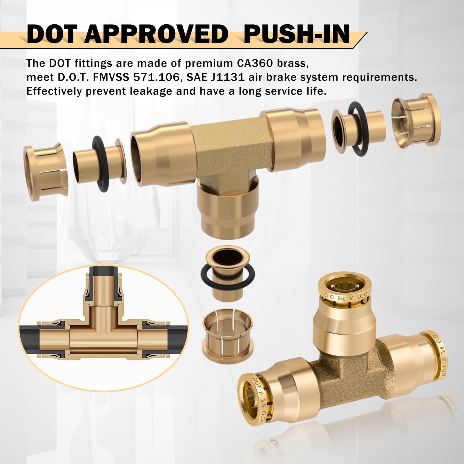Cheemuii 13 Pcs Brass Dot Air Line Fittings Kit 1/4 3/8 1/2 Dot Quick Connect Air Fittings Tee Union Push To Connect Air Hose Fi