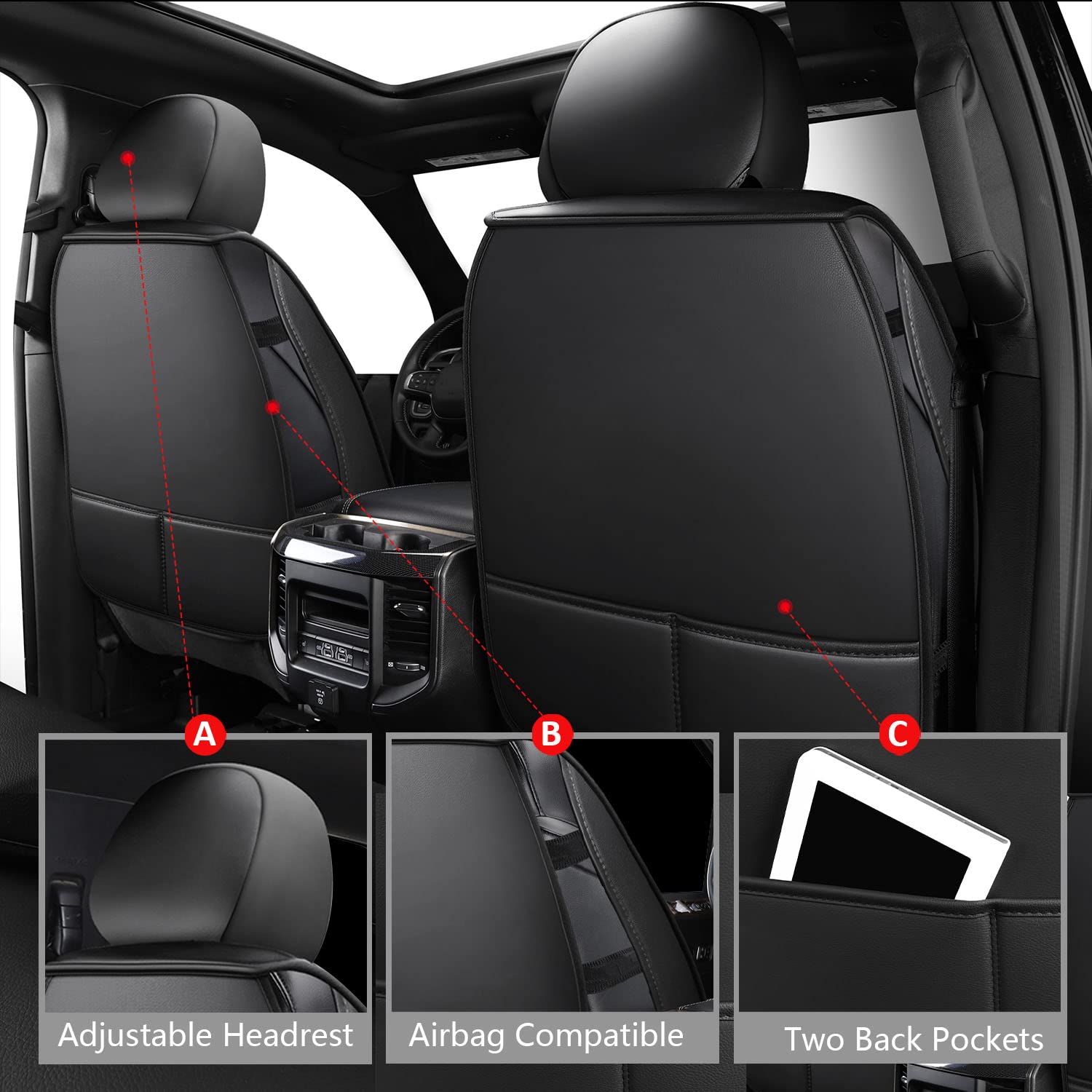 MIROZO 2PCS Front Seat Covers For Dodge Ram,Waterproof Truck Seat Cover Compatible with 2009-2024 RAM 1500 2500 3500 Truck Picku