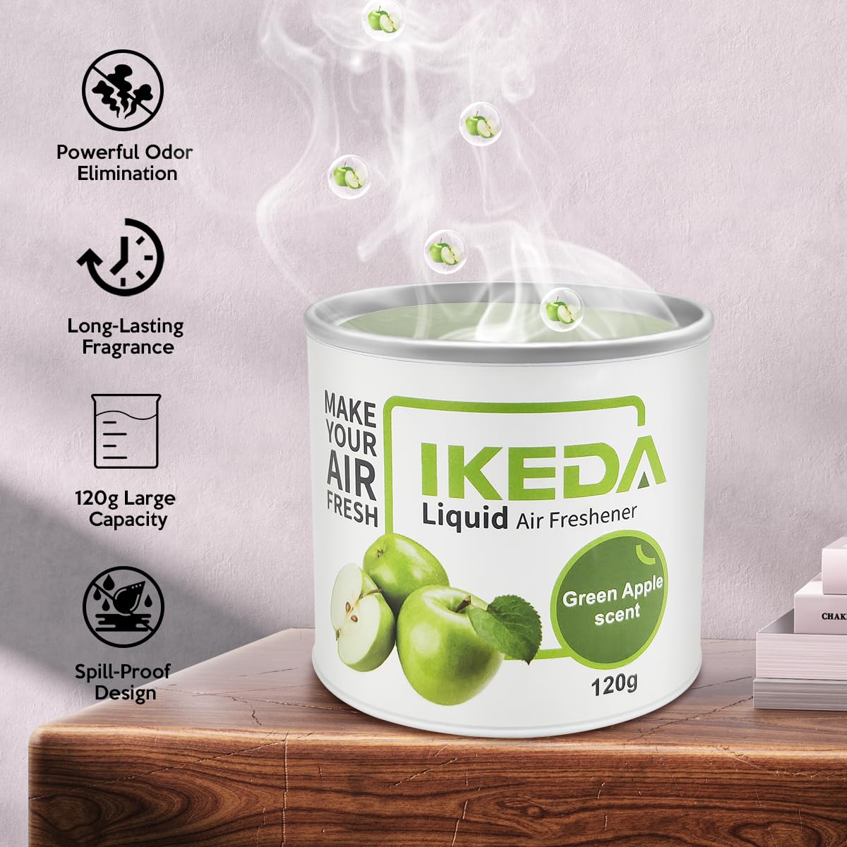Ikeda Scents Car Air Freshener: Green Apple Scent Liquid Cans | Odor Elimination | Smoke Smell Remover | Strong Long-Lasting Fra