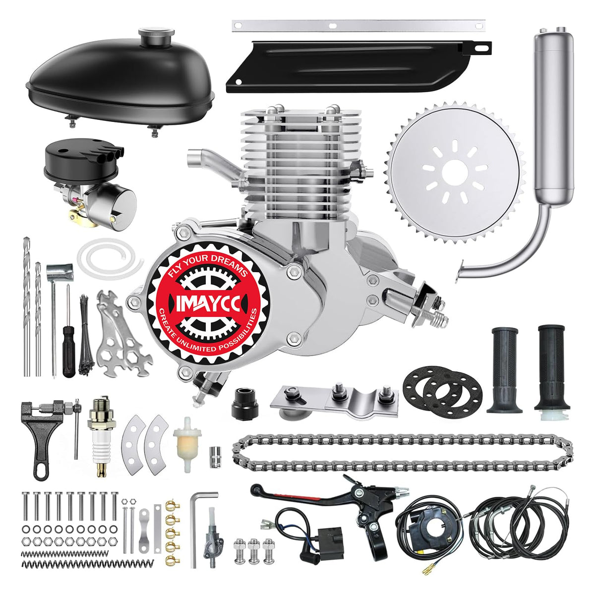 IMAYCC Bike Motor Kit 100cc Motorized Bike Kit 2 Stroke Gas Bicycle Engine Conversion Kit Fit for 26-28'' Bikes (100CC Silver)
