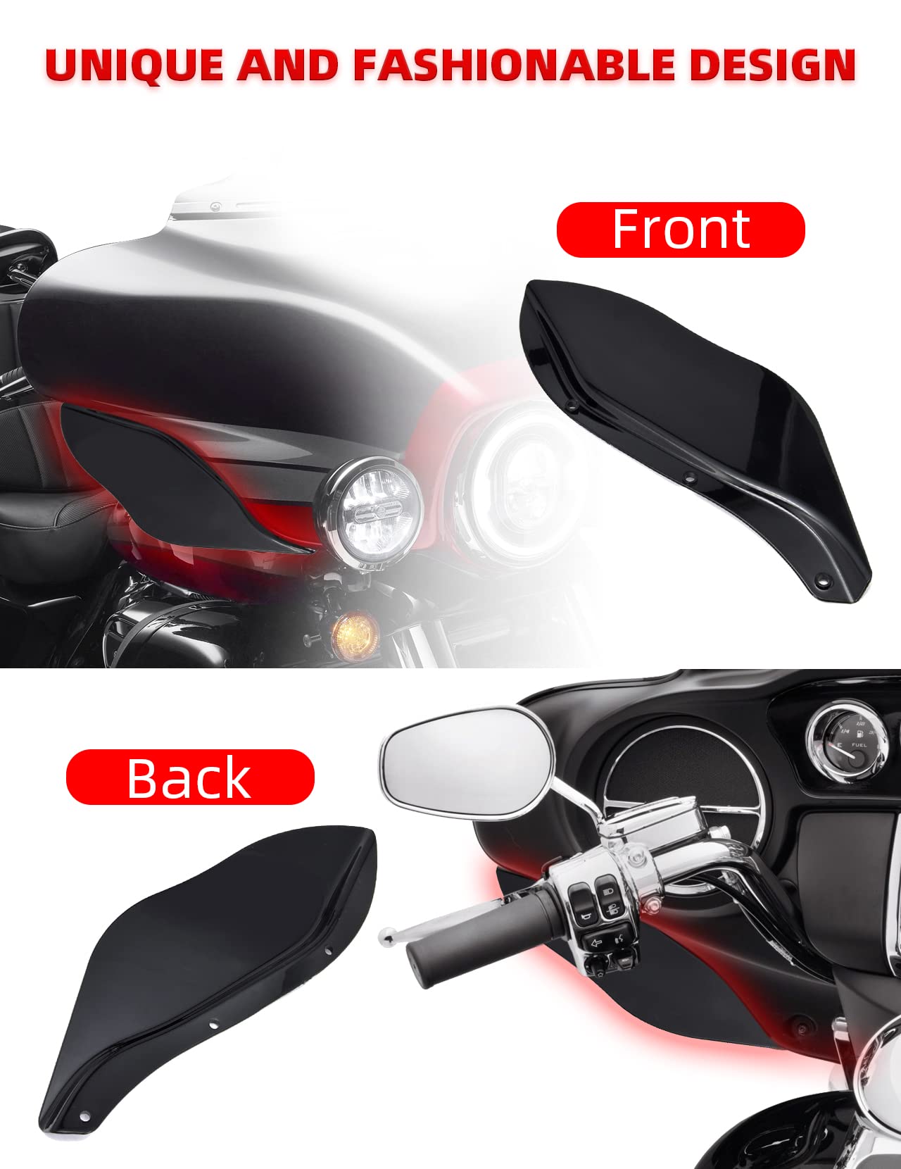 Amazicha Black Fairing Air Deflectors Side Wings Windshield Side Cover Shield Compatible for Harley Davidson Street Glide Electr