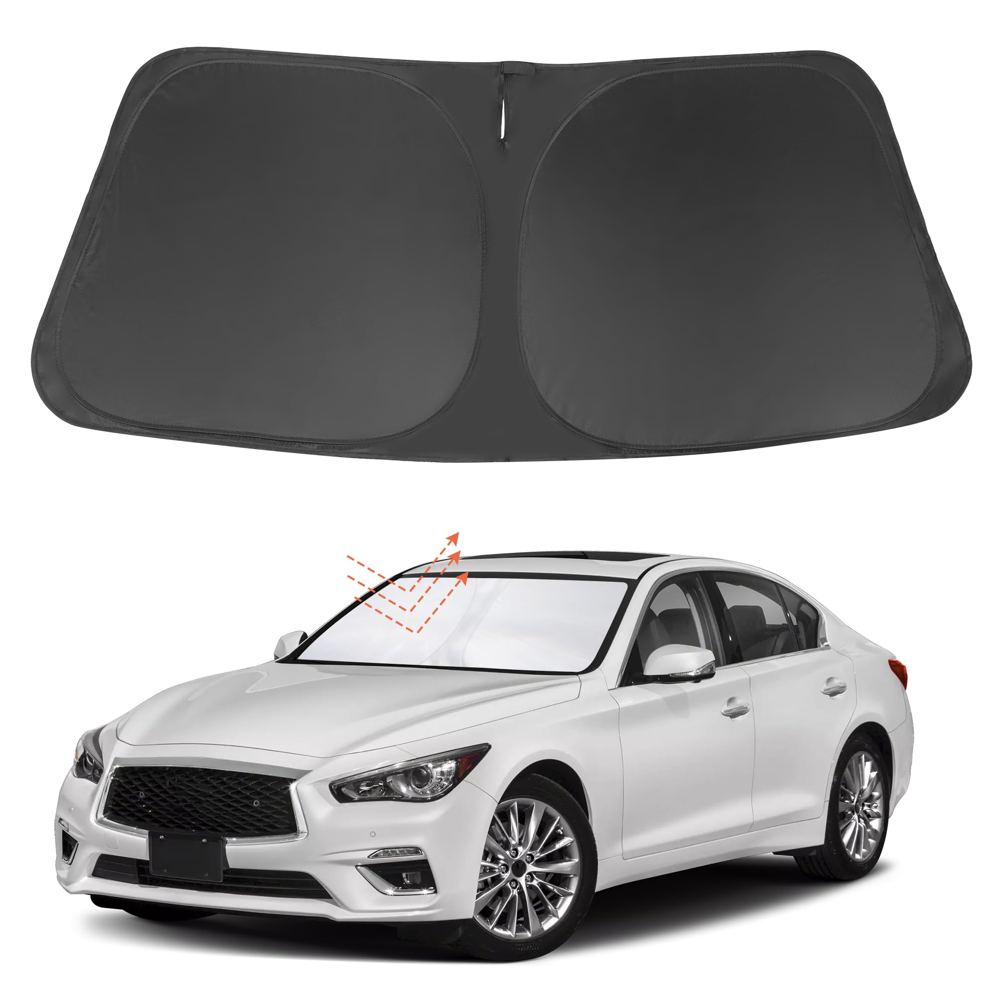 Yycke Windshield Sun Shade Accessories Compatible With 2014-2024 Q50 For Infiniti Foldable Sunshade Sun Visor Blocks Uv