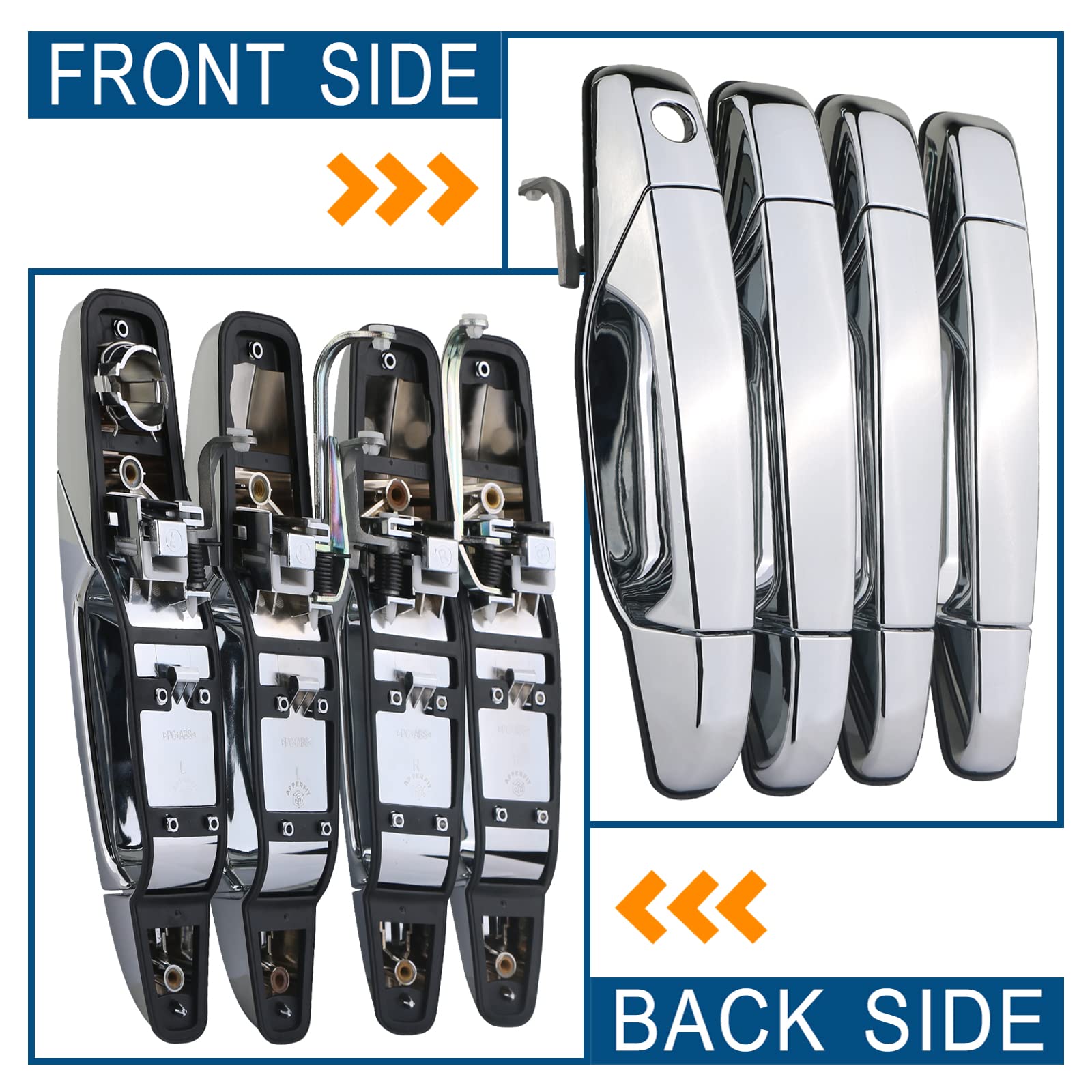 Apperfit Exterior Door Handle (Upgraded) Chrome Compatible With 2007-2013 Chevy Chevrolet Silverado Suburban Tahoe Avalanche, Gm