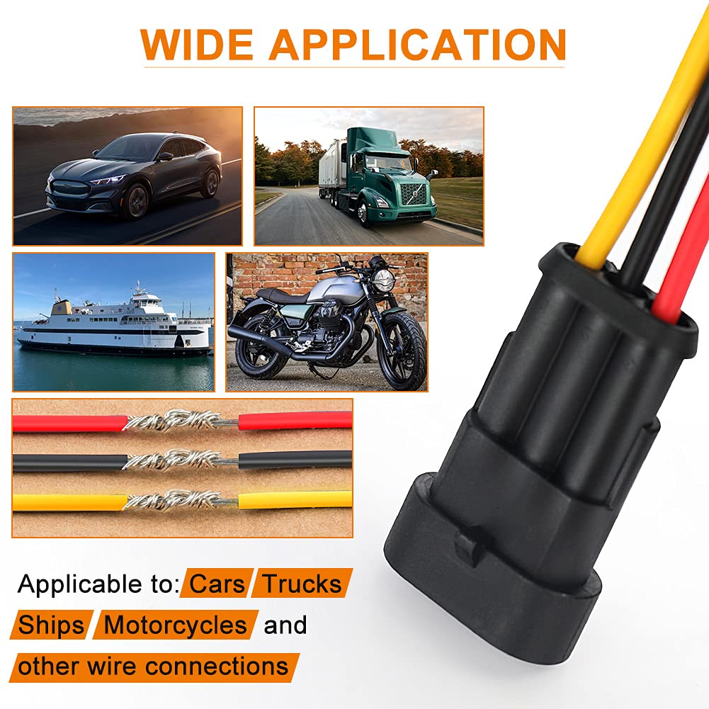 NAOEVO 3 Pin Connector Waterproof, 16 AWG 3 Wire Connectors, Automotive Electrical Connectors Male and Female Way With Heat Shri