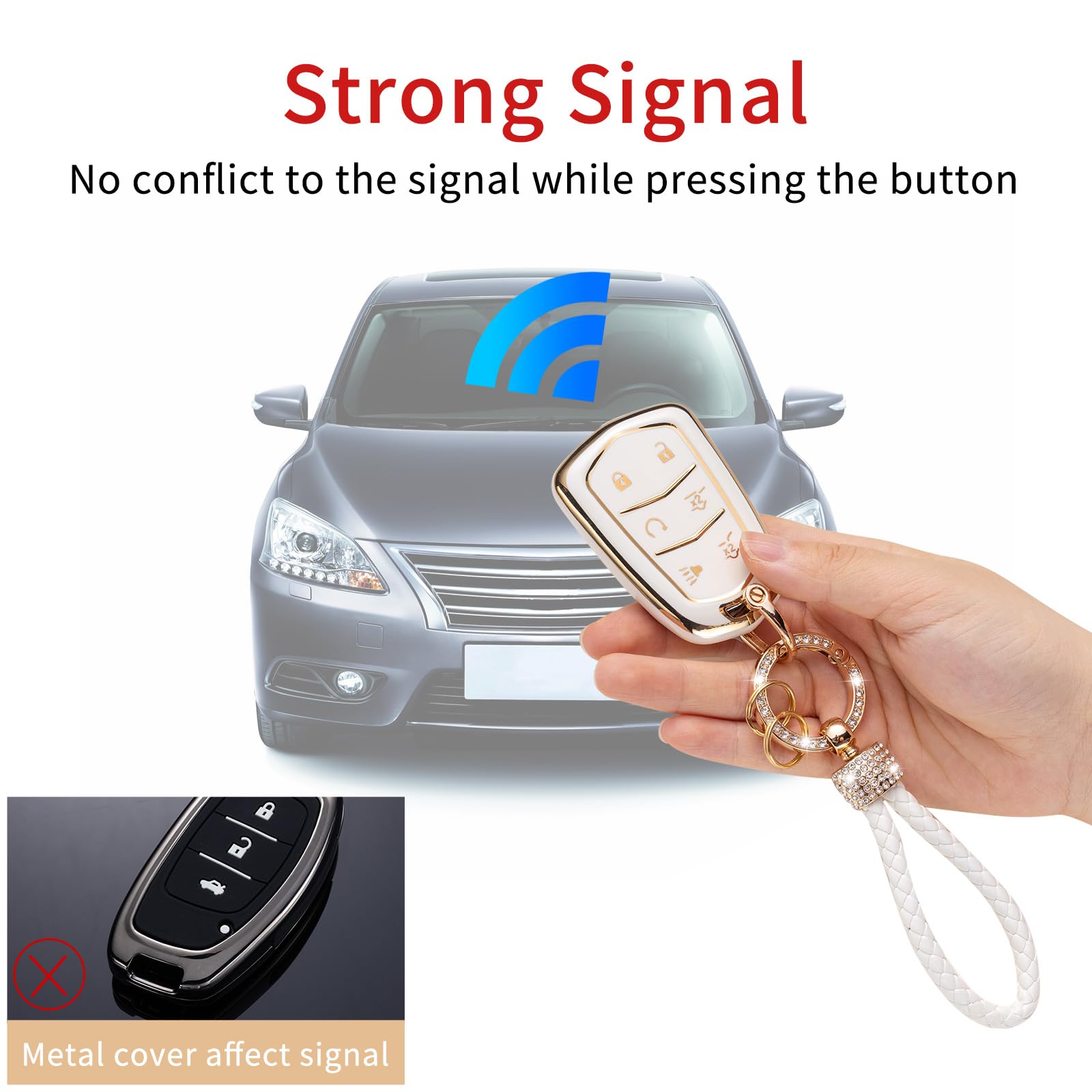 Gematay Cadillac Key Fob Cover, Tpu Case For Escalade Cts Srx Xt5 Ats Ct6, White & Black, Suv & Passenger Car