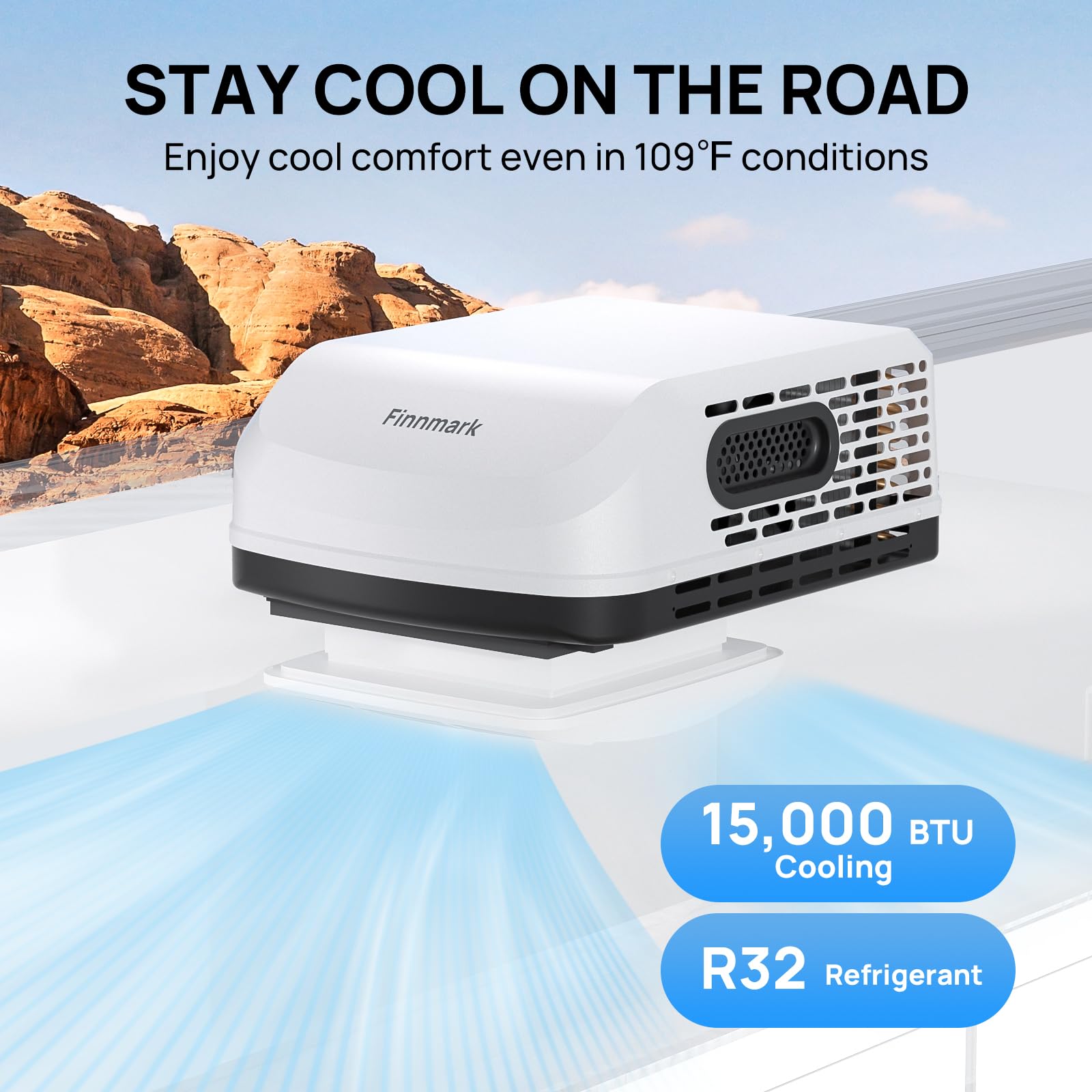 TURBRO 15,000 BTU RV Air Conditioner with Electric Heating, WiFi-Controlled, White, Model FM15H