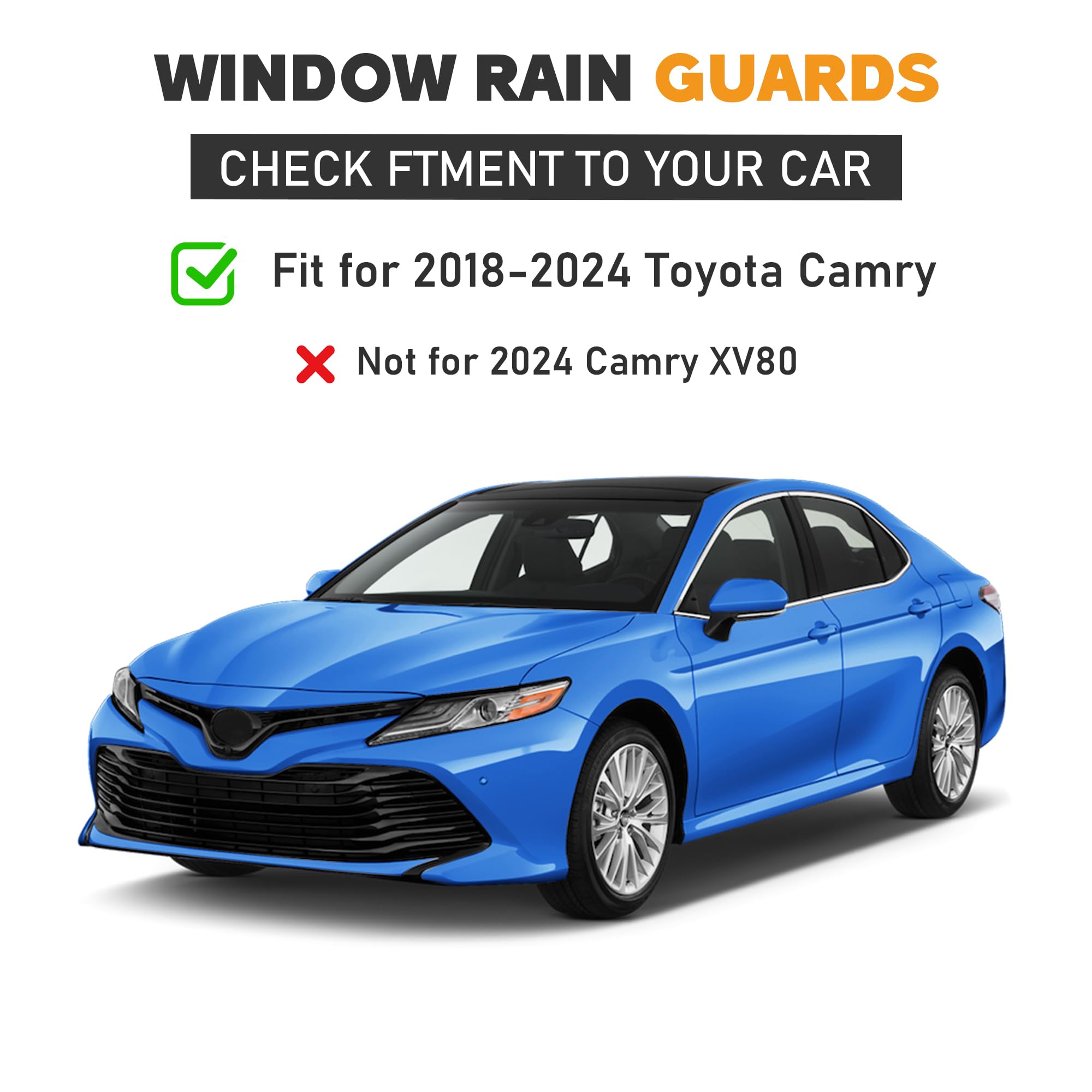 Hope You Ready Shatterproof Tape-On Window Rain Guards Fit For 2018-2024 Toyota Camry, Extra Durable Window Deflectors, Vent Win