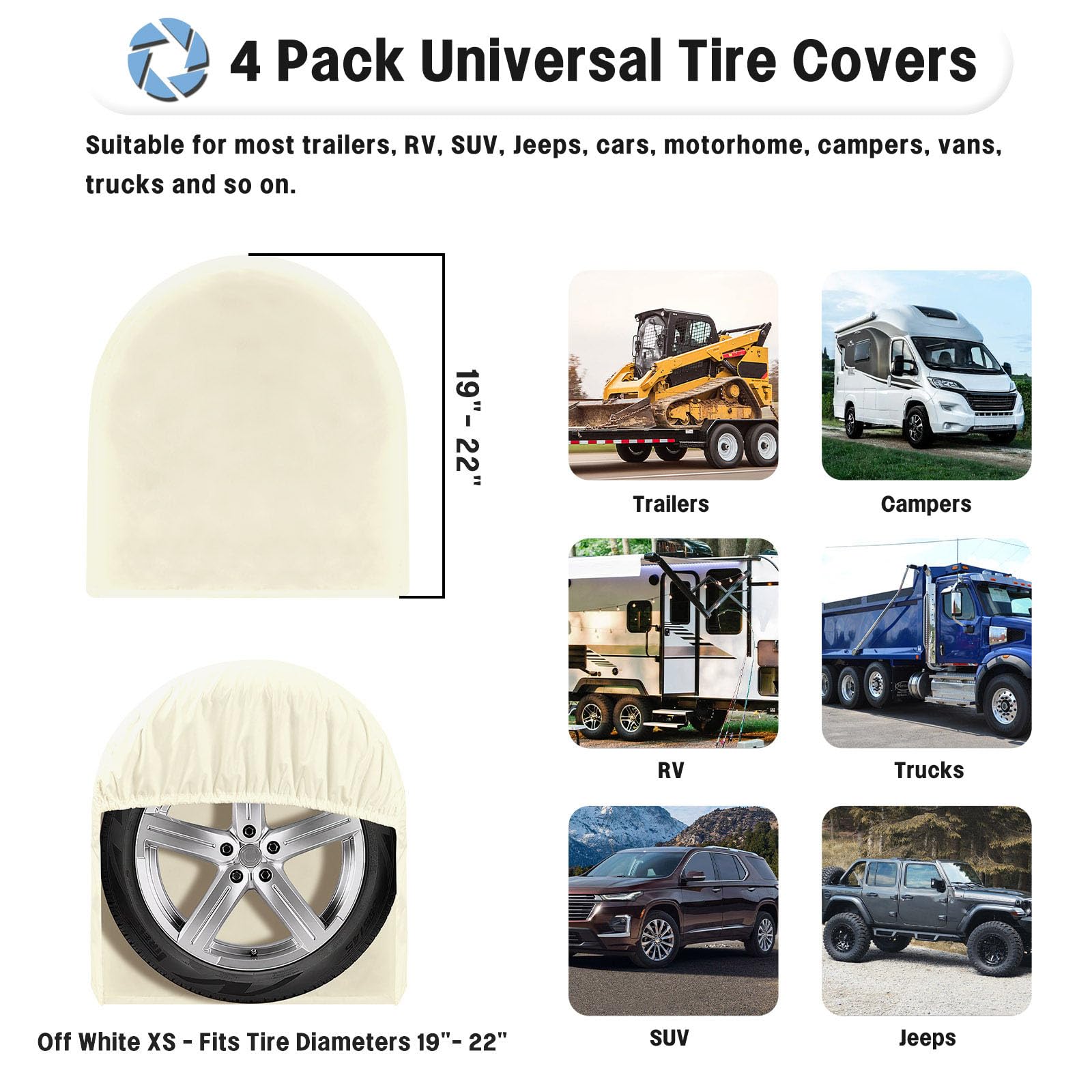 Outdoorlines Outdoor Waterproof Tire Cover Set Of 4 - Uv-Proof Trailer Wheel Cover Windproof Tire Protector For Rv Jeep Trailer