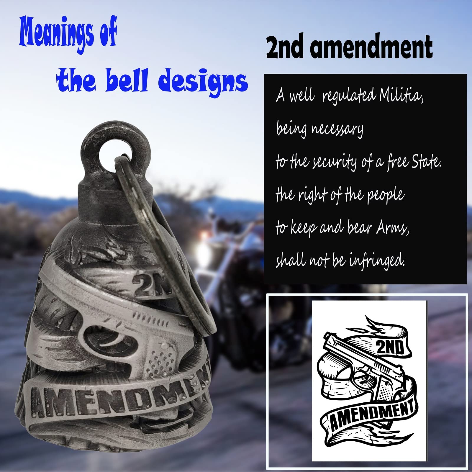 Dream Apparel Motorcycle ride bell for bikers,heavy spirit bells accessory and key chain for luck (DBL7-L 2nd amendment)